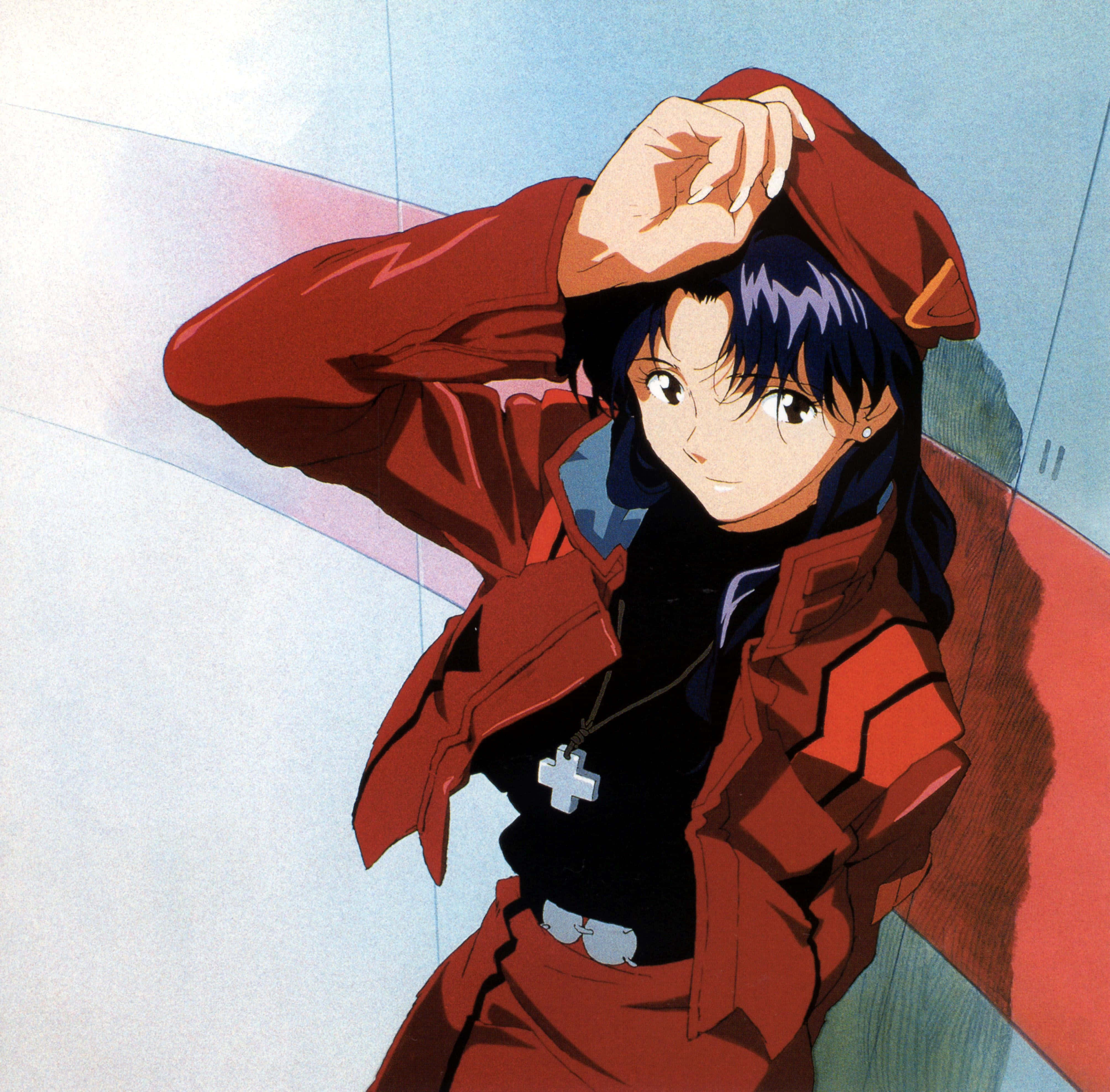 Misato Katsuragi, red jacket, hood, 4K Desktop Wallpaper