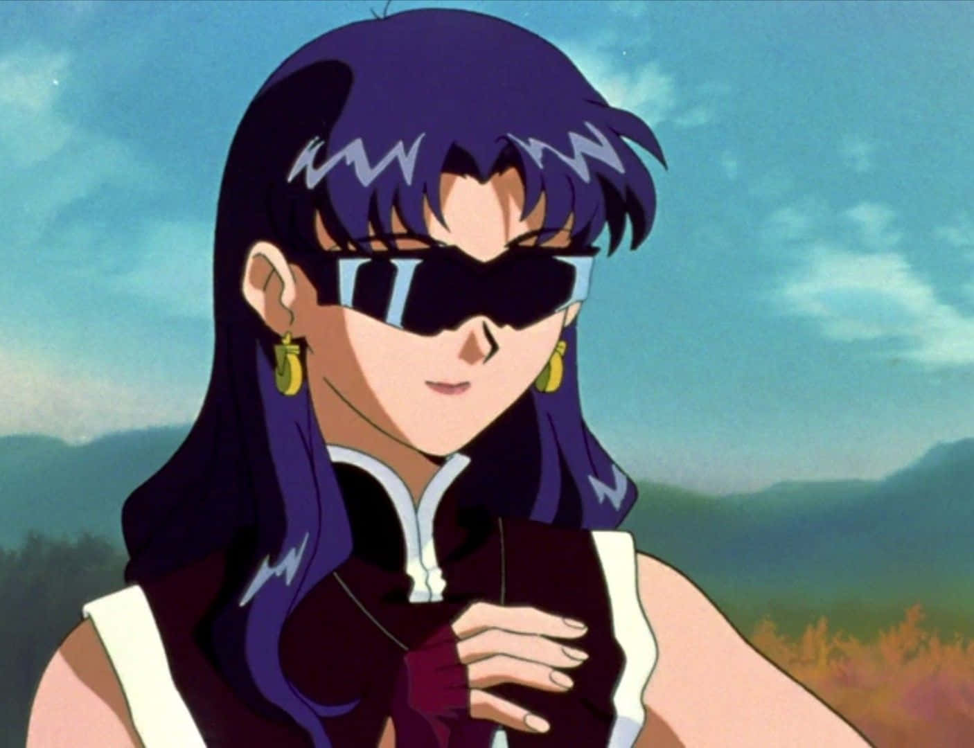 Misato Katsuragi, purple hair, sunglasses, HD Desktop Wallpaper