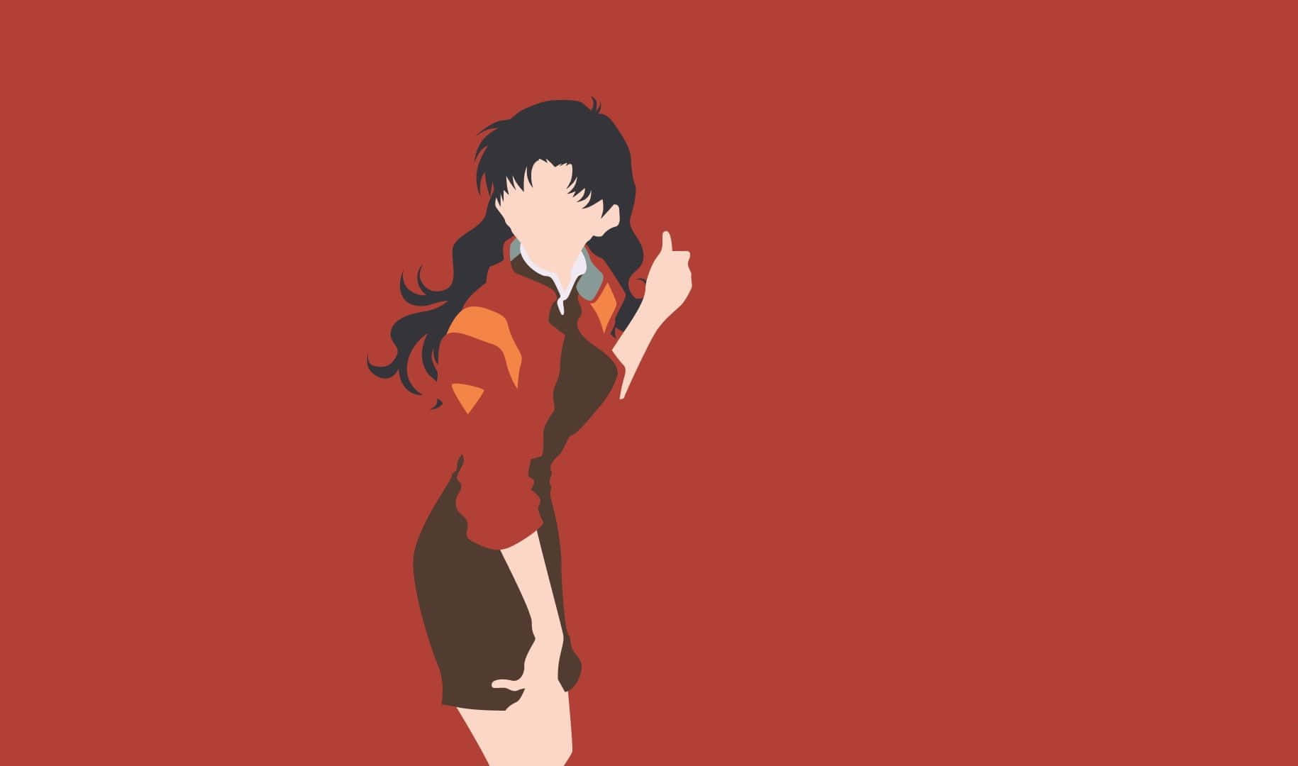 Misato Katsuragi, red and brown outfit, thumbs up, HD Desktop Wallpaper