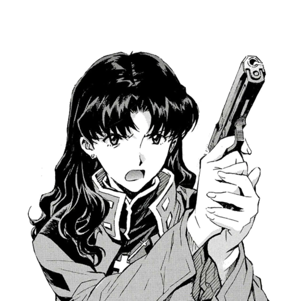 Misato Katsuragi, black and white anime girl, long hair, HD Desktop Wallpaper