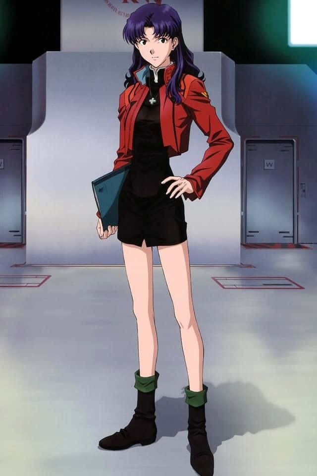 Misato Katsuragi, purple hair, futuristic hallway, SD Phone Wallpaper