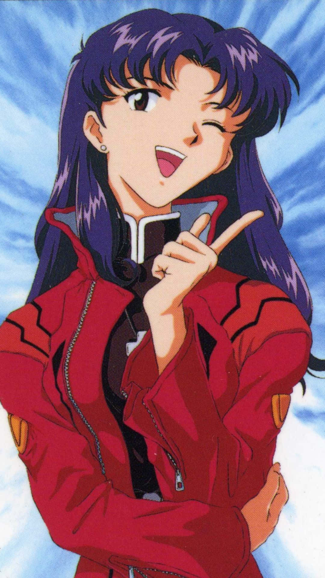 Misato Katsuragi, purple hair, red jacket, Full HD Phone Wallpaper