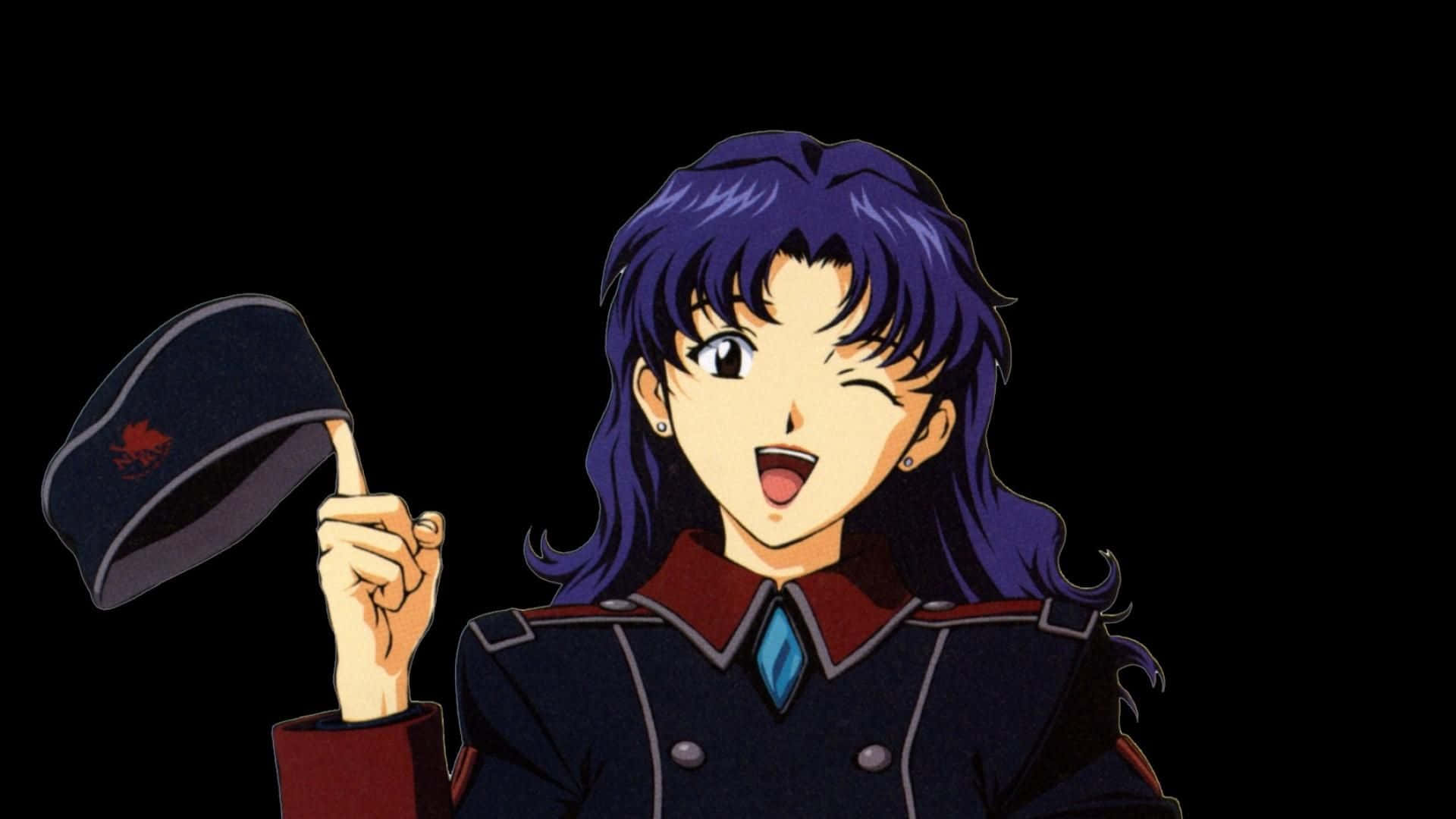 Misato Katsuragi, purple hair, winks, Full HD Desktop Wallpaper