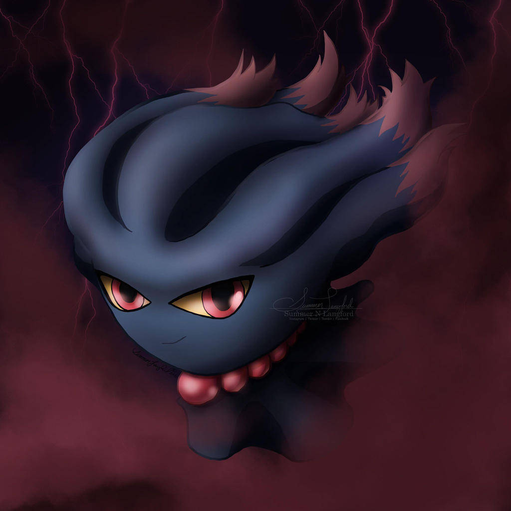 Misdreavus, dark blue, glowing red eyes, SD Desktop Wallpaper