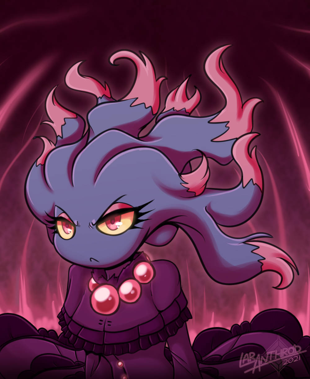 Misdreavus, chibi anime girl, purple skin, SD Phone Wallpaper
