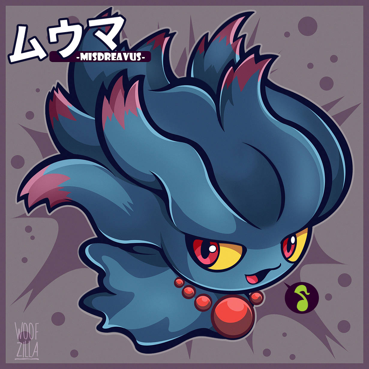 Misdreavus, blue creature, spiky hair, SD Desktop Wallpaper