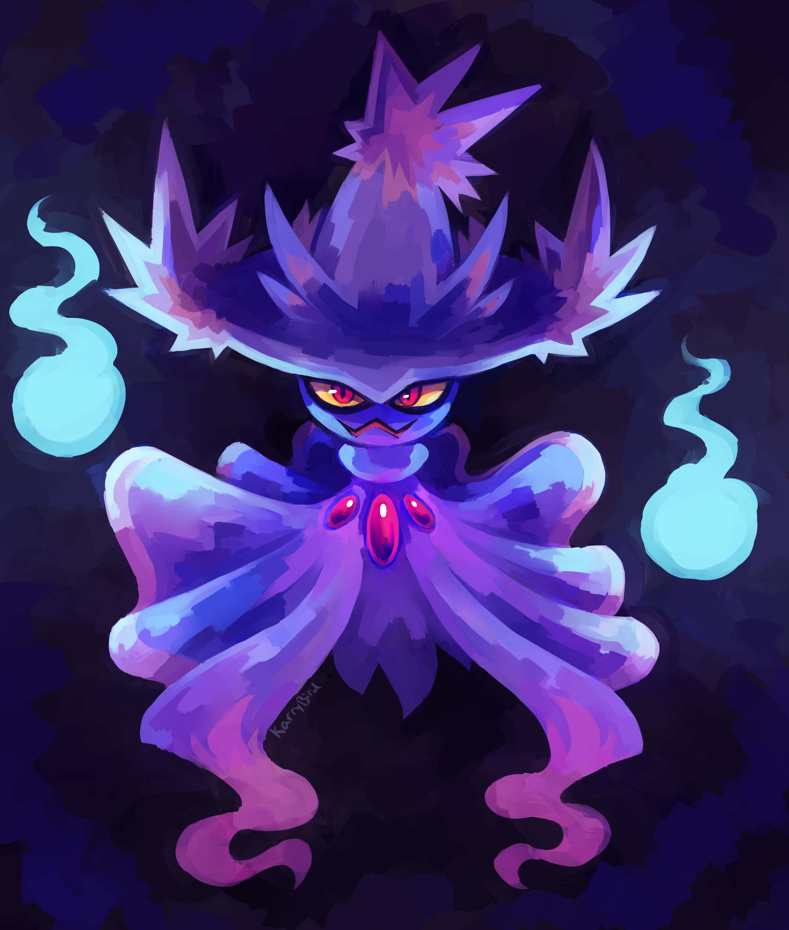 Mismagius, purple, glowing red eyes, 2K Phone Wallpaper