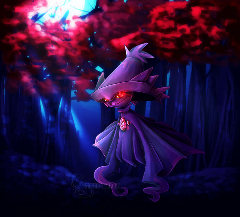 Mismagius, dark forest, glowing red eyes, SD Desktop Wallpaper