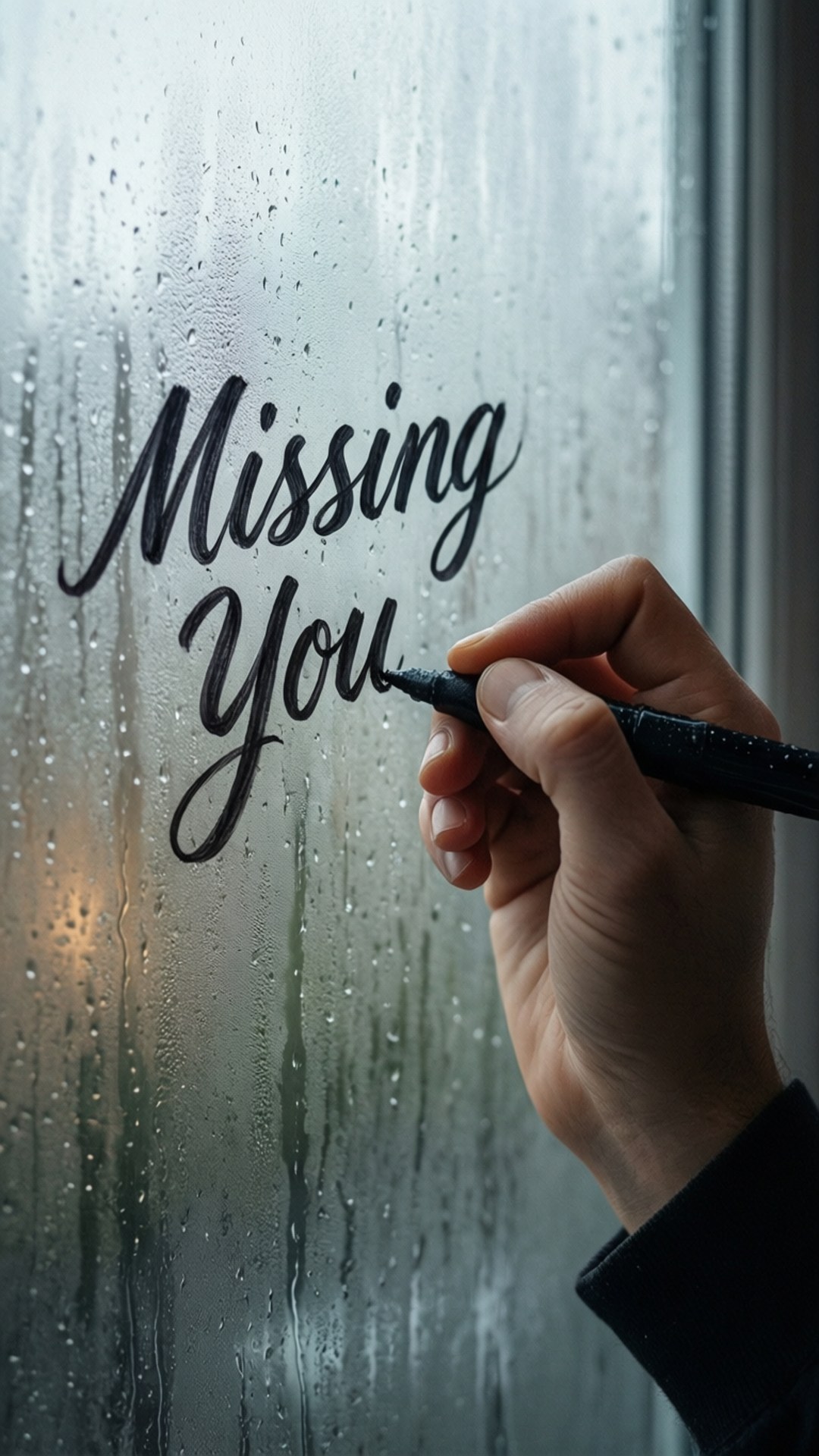 Missing You, rain-splattered window, black marker, Full HD Phone Wallpaper