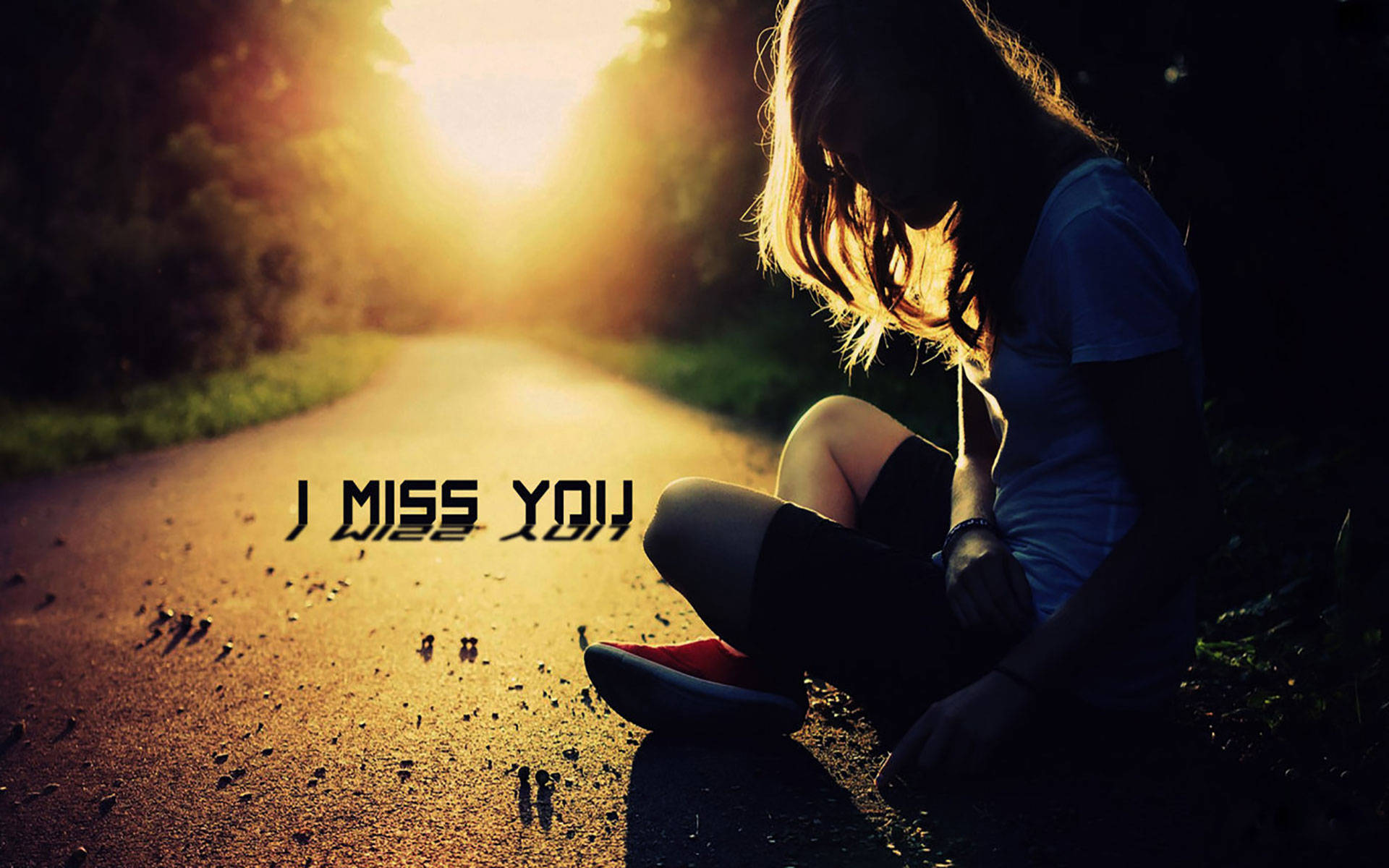 Missing You, sad girl, sunlit road, Full HD Desktop Wallpaper