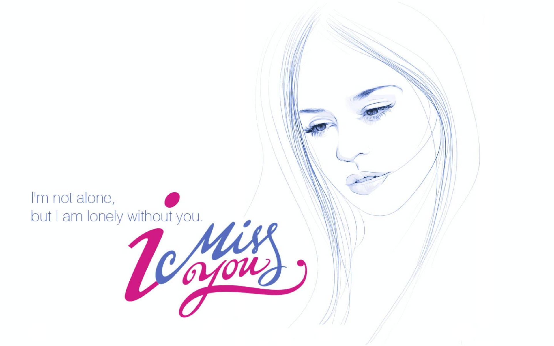 Missing You Girl Sketch, blue line-art sketch, woman's face, Full HD Desktop Wallpaper