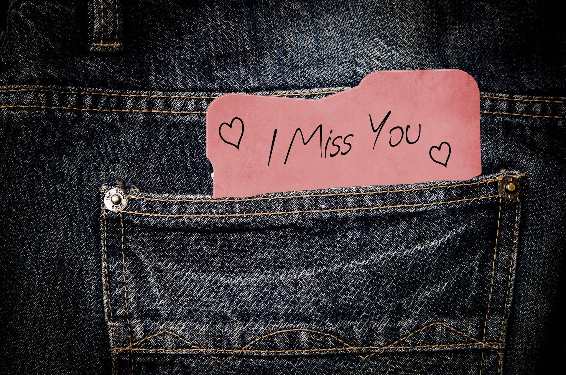 Missing You, denim jeans, pink handwritten note, Full HD Desktop Wallpaper