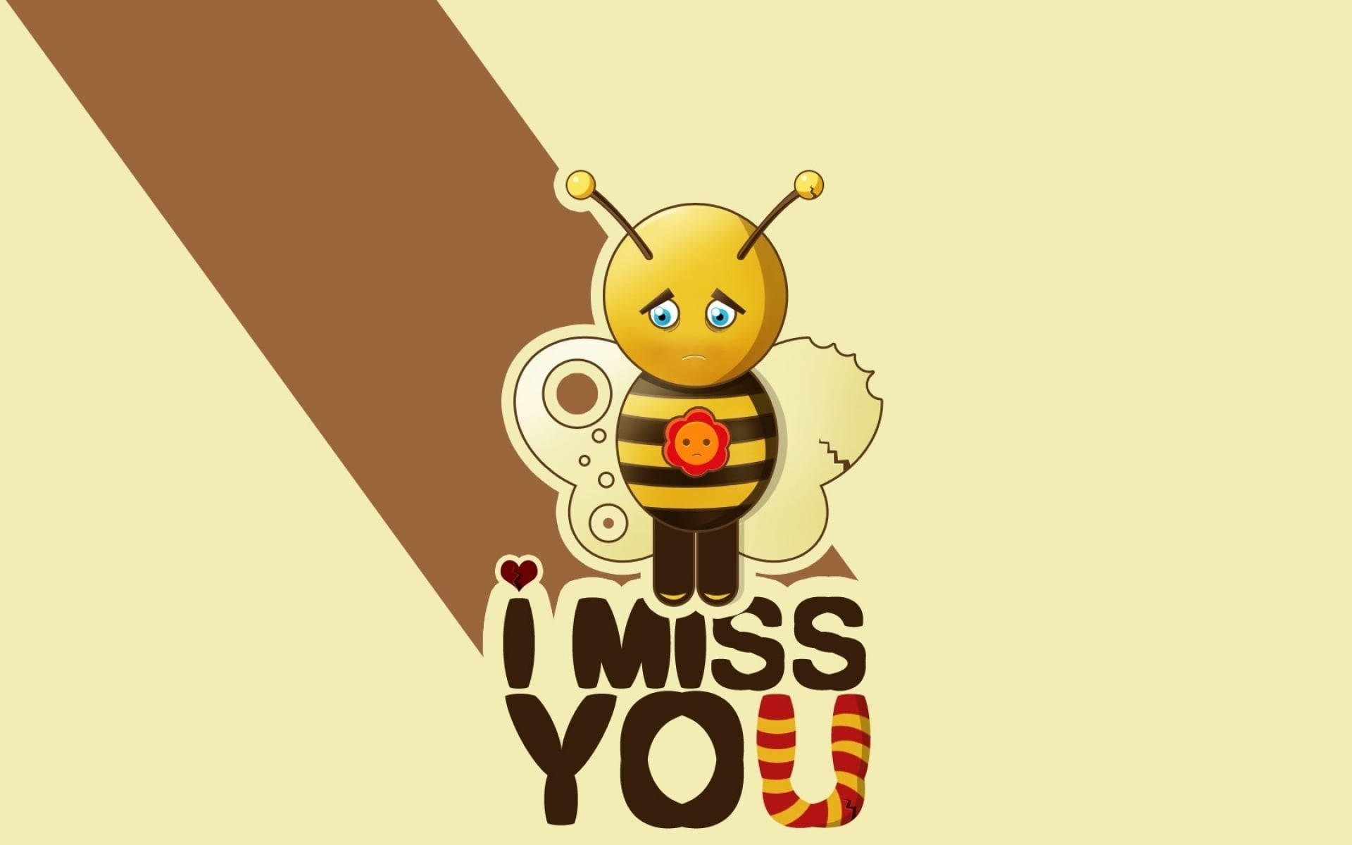 Missing You Bee Cartoon, I MISS YOU, beige and brown diagonal background, Full HD Desktop Wallpaper