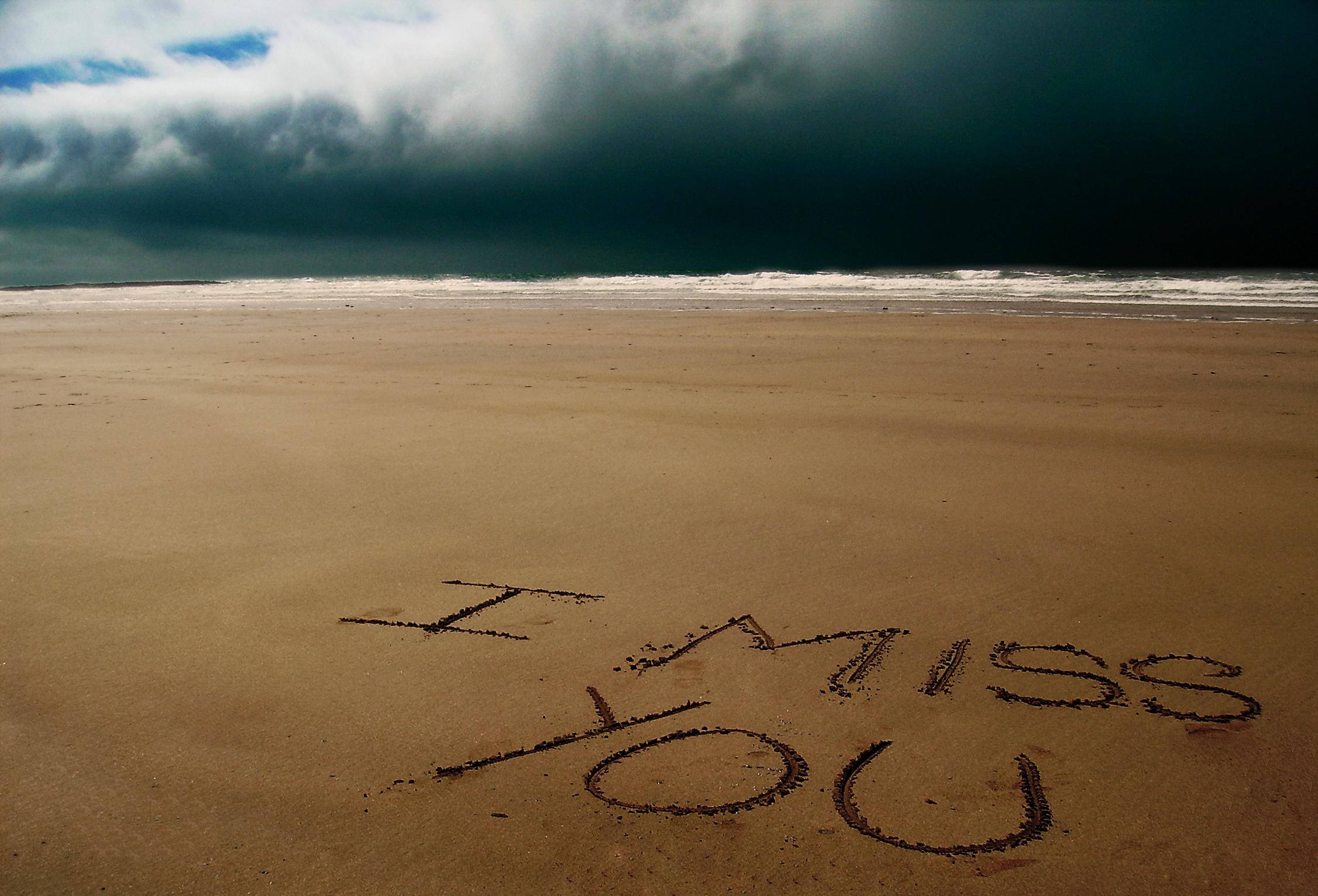 Missing You, I MISS YOU, wet sand, Full HD Desktop Wallpaper