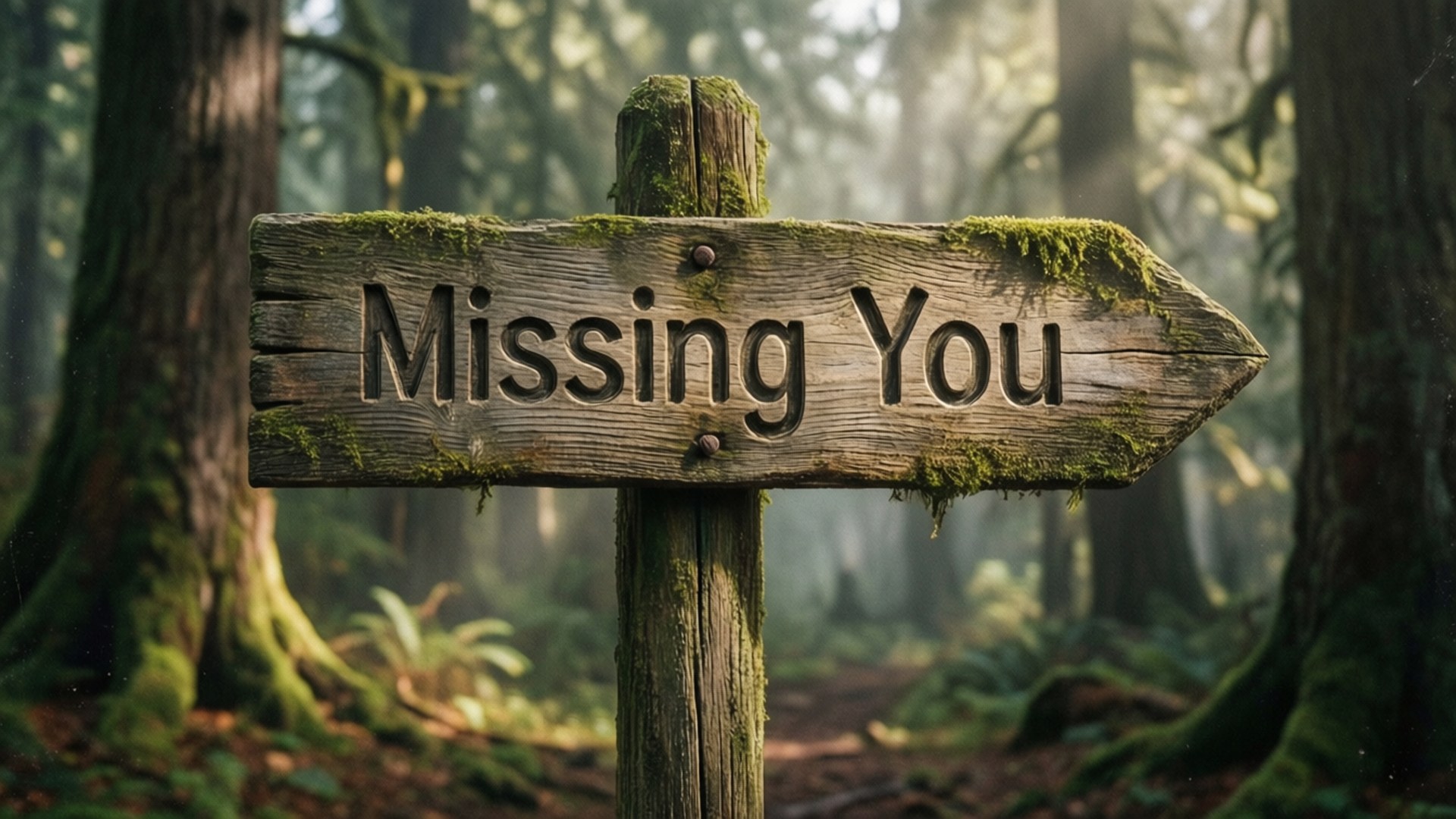 Missing You, wooden sign, moss, Full HD Desktop Wallpaper
