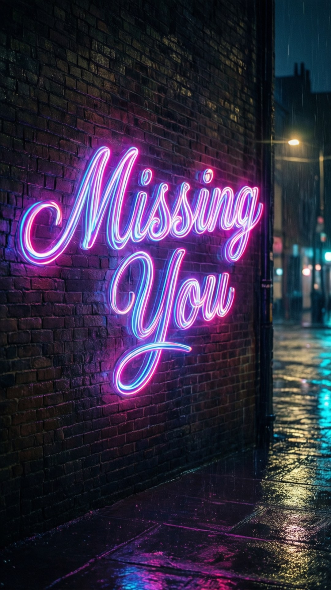 Missing You, neon sign, pink and blue, Full HD Phone Wallpaper
