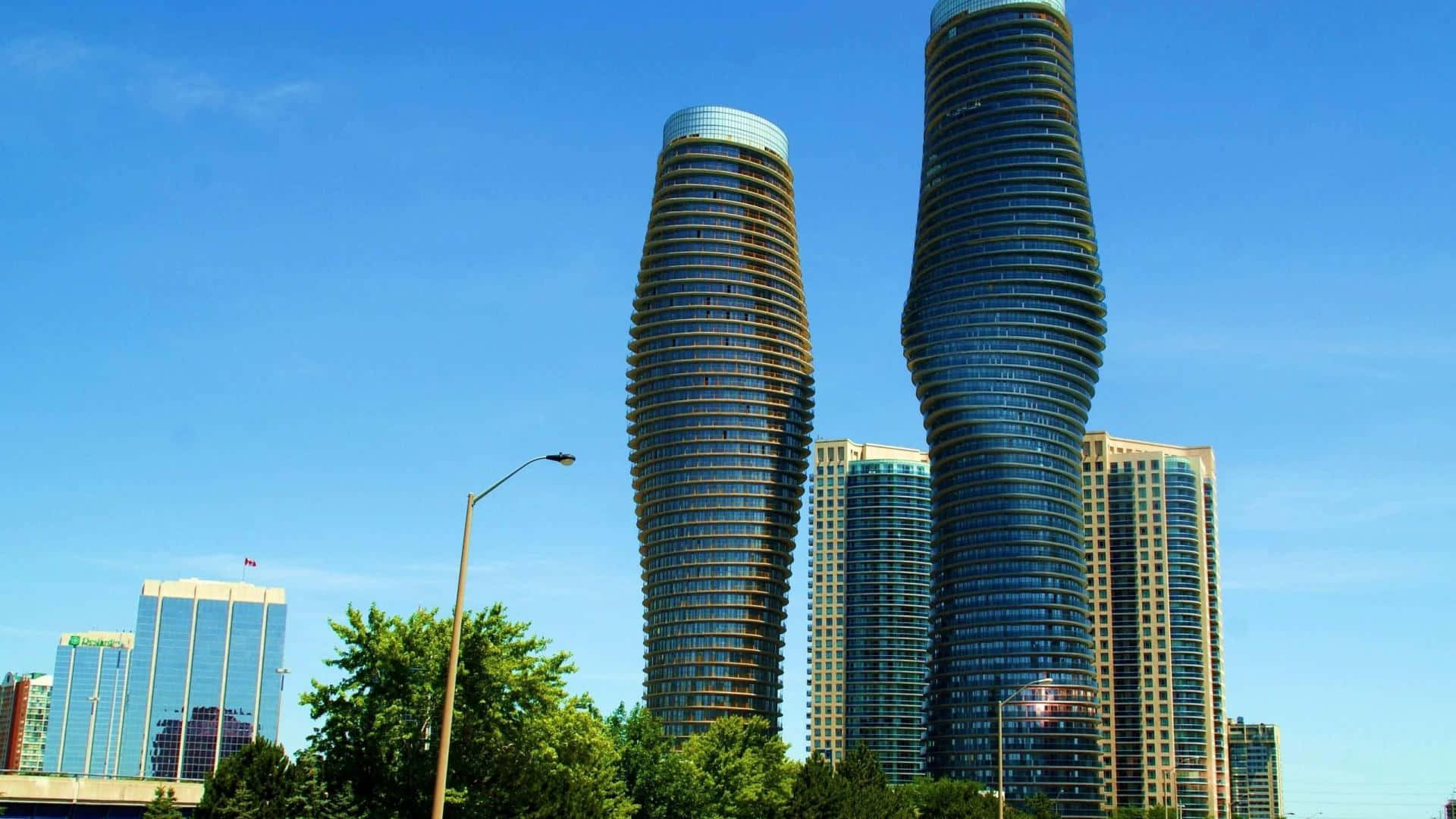 Mississauga, twilight skyline, glass skyscrapers, Full HD Desktop Wallpaper