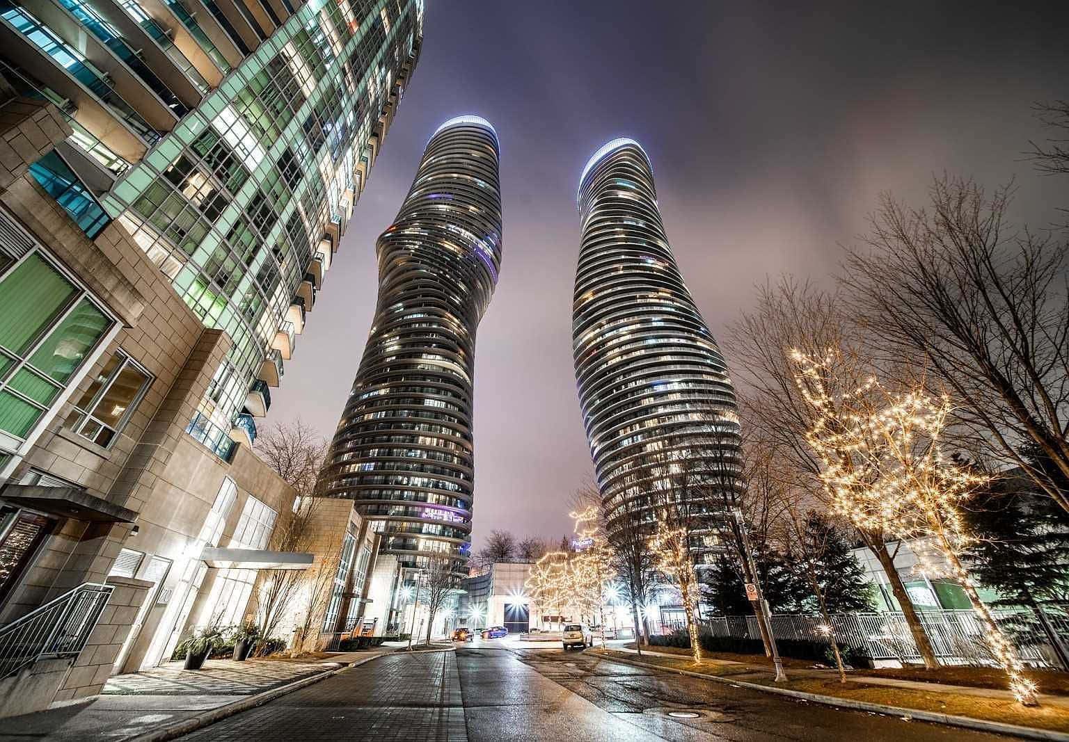 Mississauga, twilight sky, festive lights, HD Desktop Wallpaper