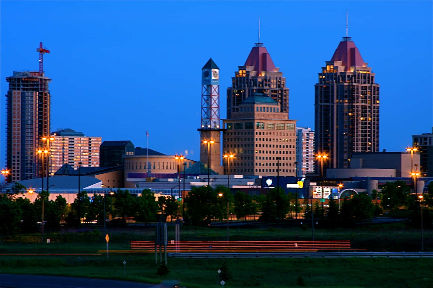 Mississauga, skyline, dusk, HD Desktop Wallpaper