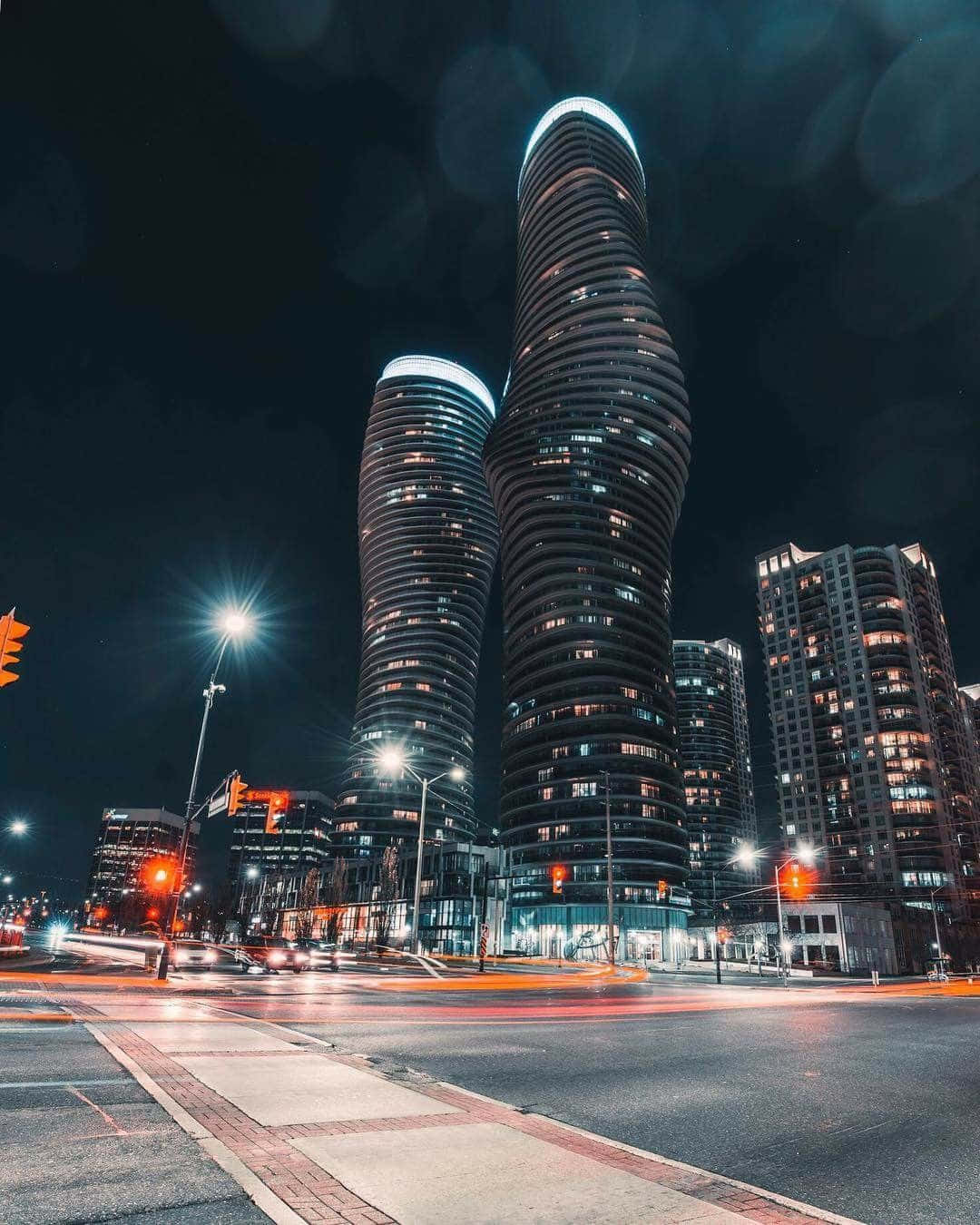 Mississauga skyline, sunset, twin curved skyscrapers, HD Phone Wallpaper