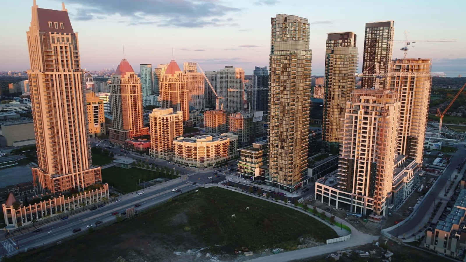 Mississauga, skyline, sunset, HD Desktop Wallpaper
