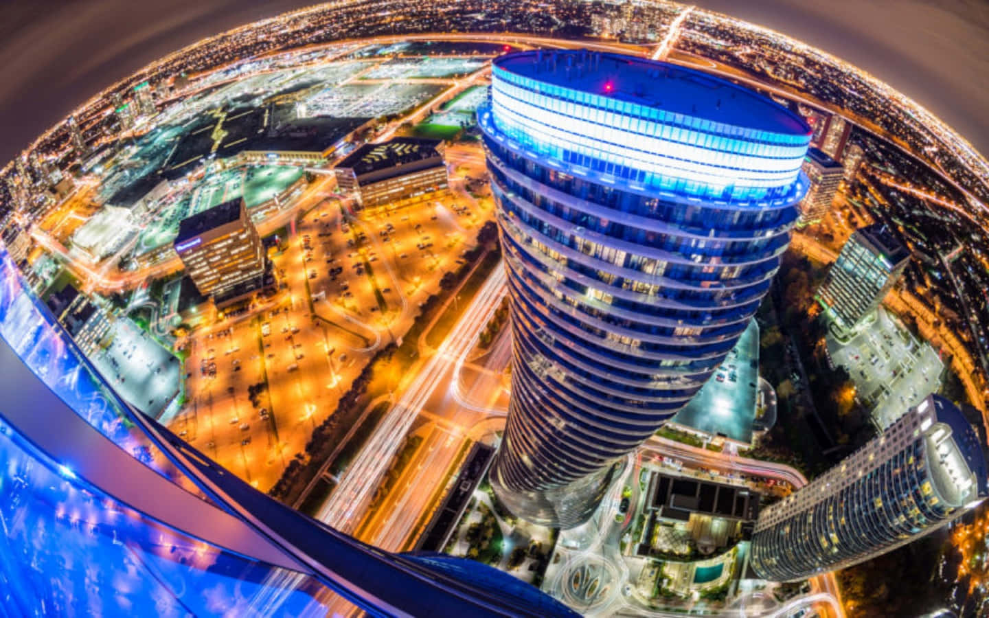 Mississauga, nighttime cityscape, aerial view, HD Desktop Wallpaper