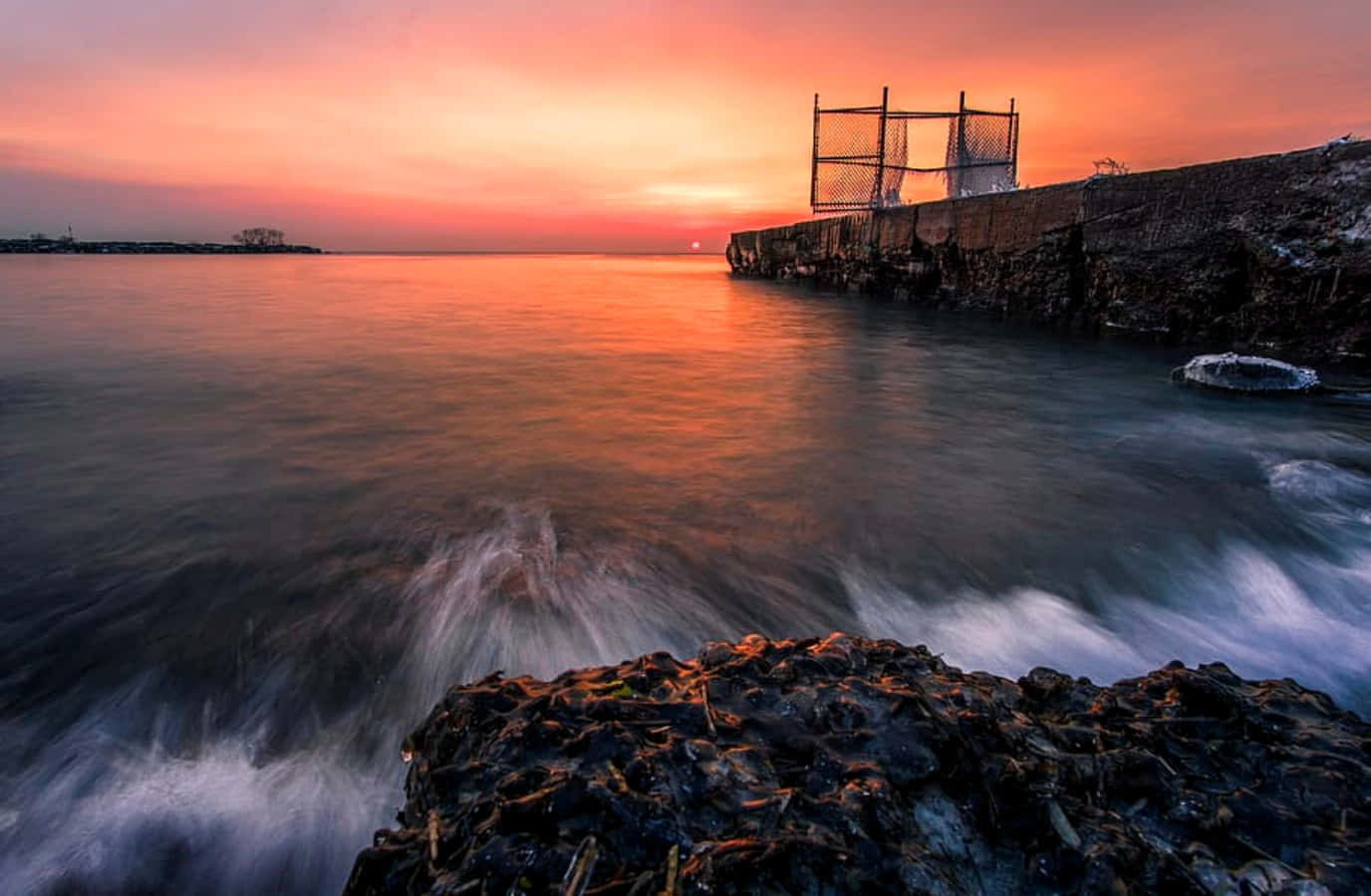 Mississauga, lakeside sunset, glowing orange sky, HD Desktop Wallpaper