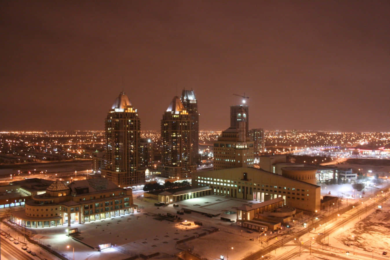 Mississauga skyline, stunning sunset, snowy cityscape, HD Desktop Wallpaper