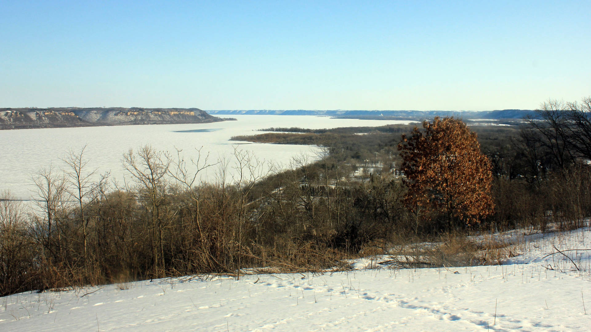 Mississippi, frozen river, snowy winter landscape, Full HD Desktop Wallpaper