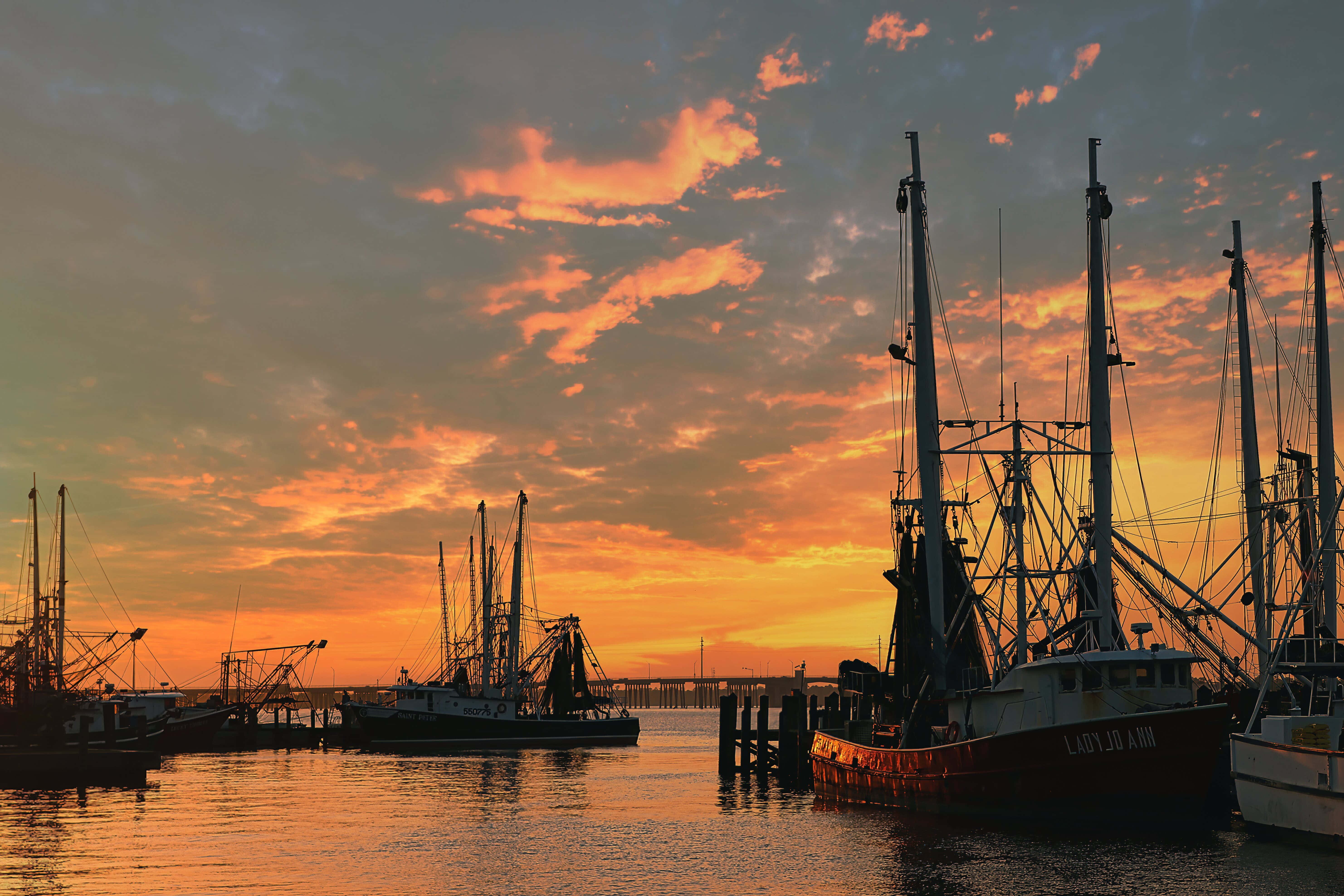 boats, Mississippi, sunset, 5K Desktop Wallpaper