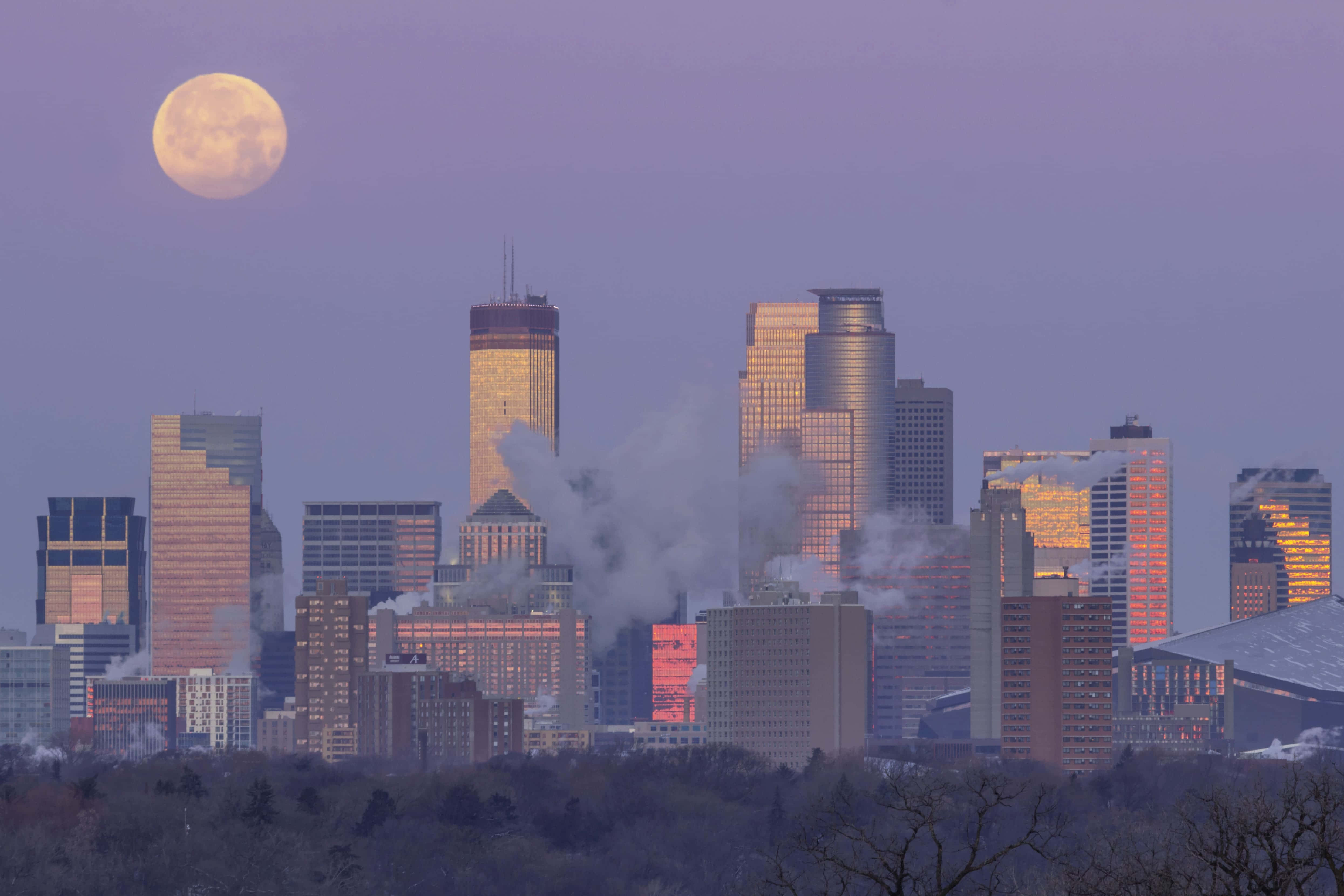 hazy purple mississippi skyline, purple and orange sunset, city skyline, 4K Desktop Wallpaper