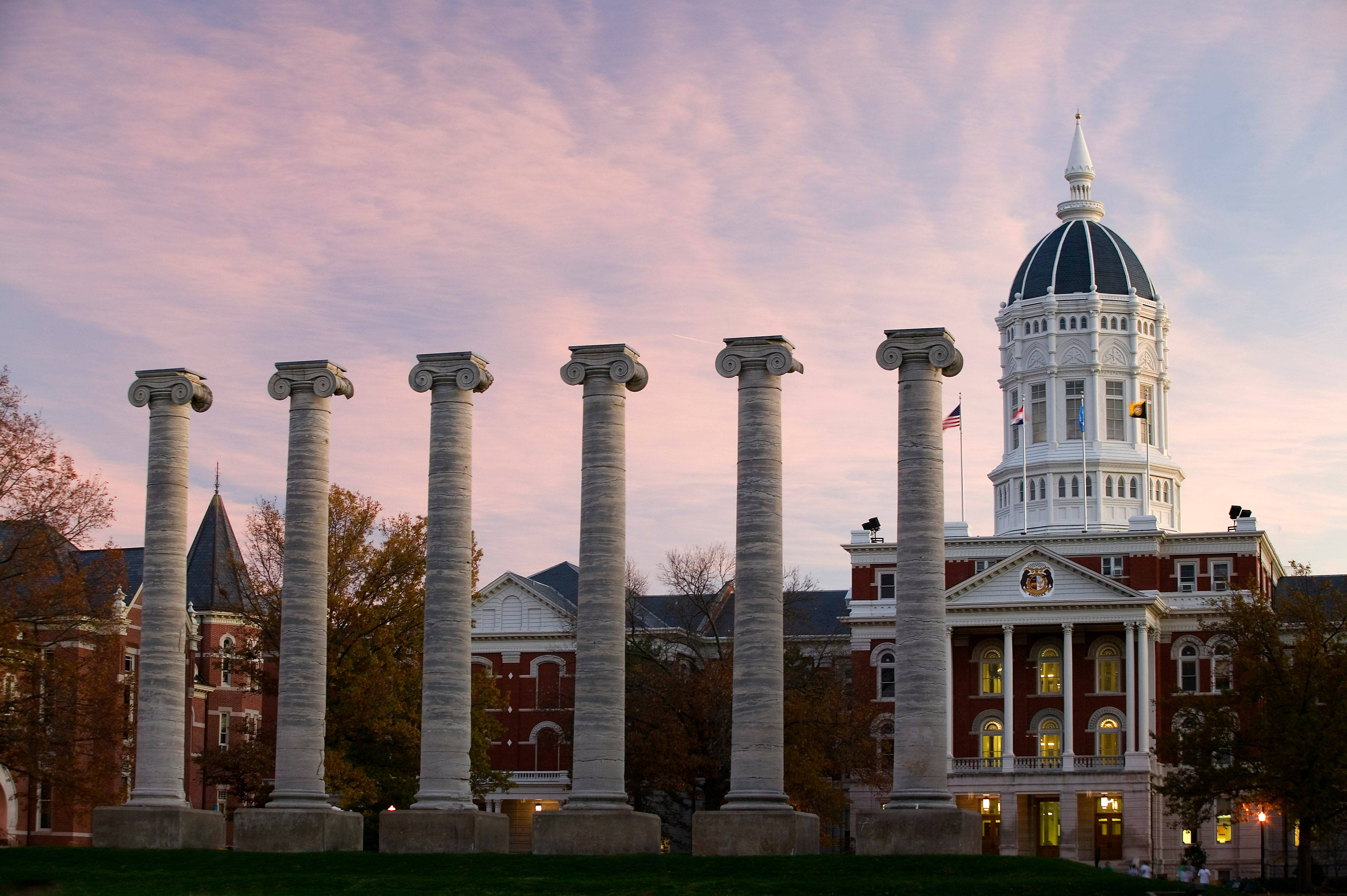 Missouri University Of Science And Technology, sunset, stone columns, 4K Desktop Wallpaper