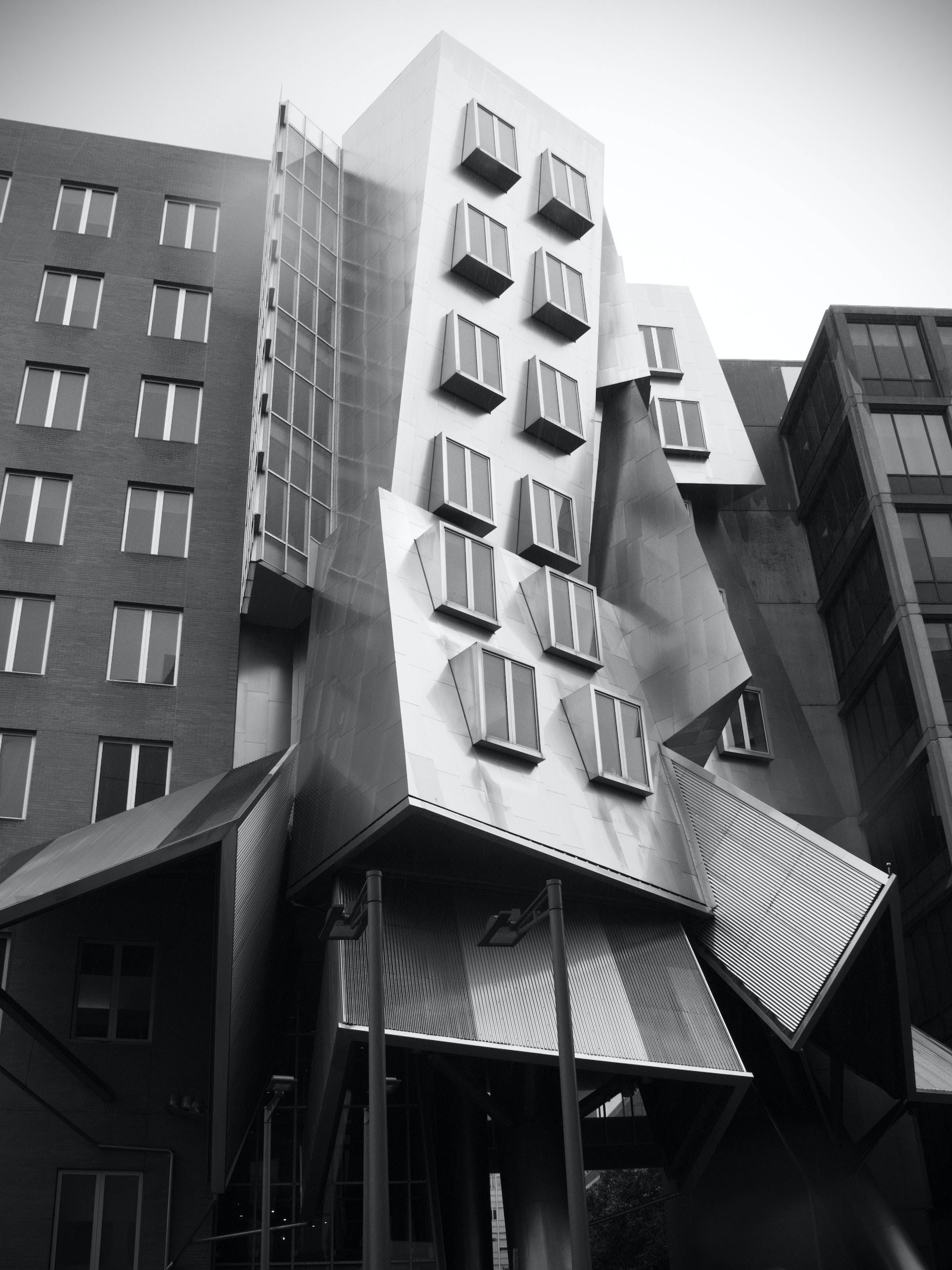 MIT, grayscale building, modern building, 2K Phone Wallpaper