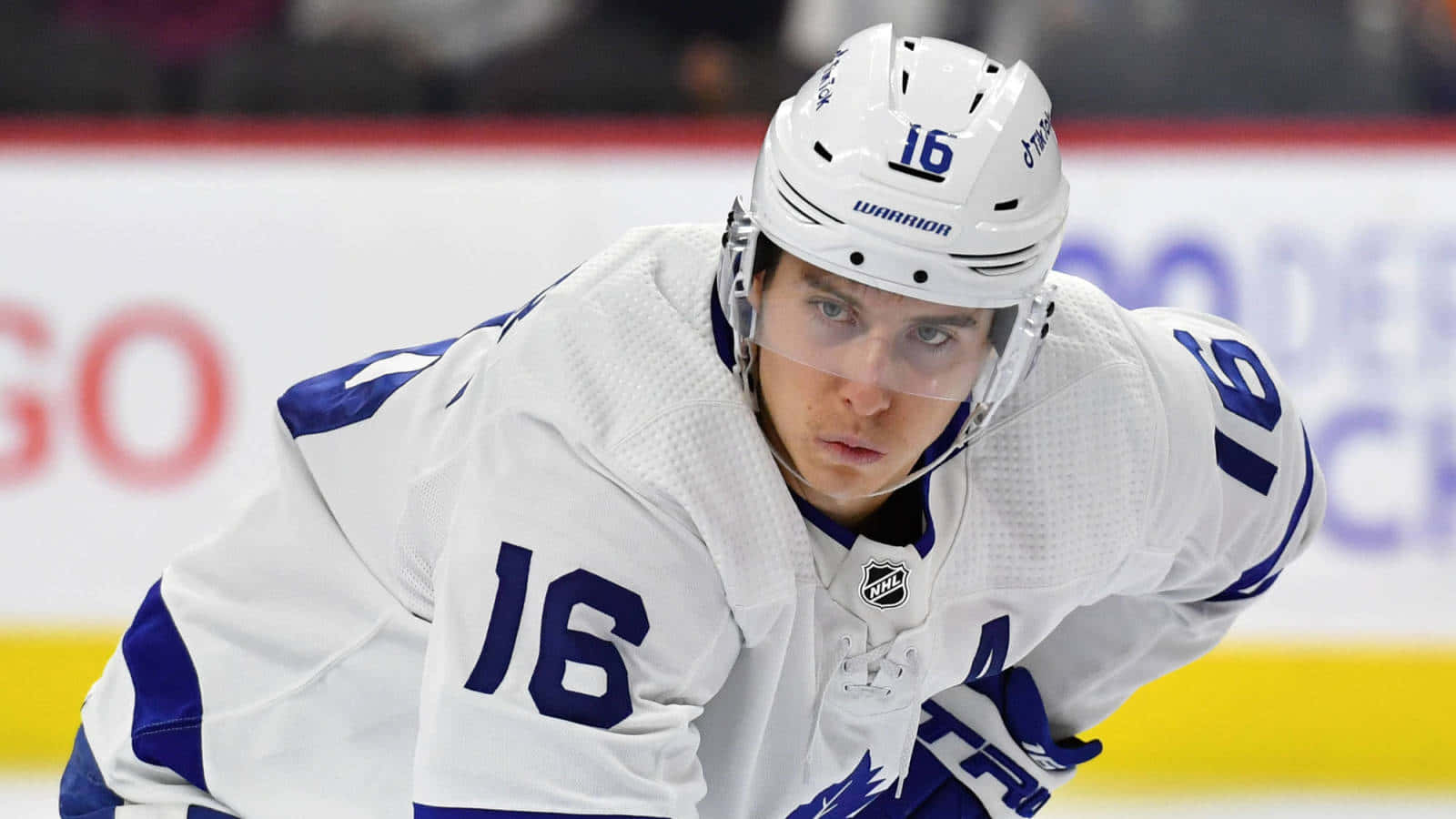 Mitchell Marner, number 16, white and blue gear, HD Desktop Wallpaper