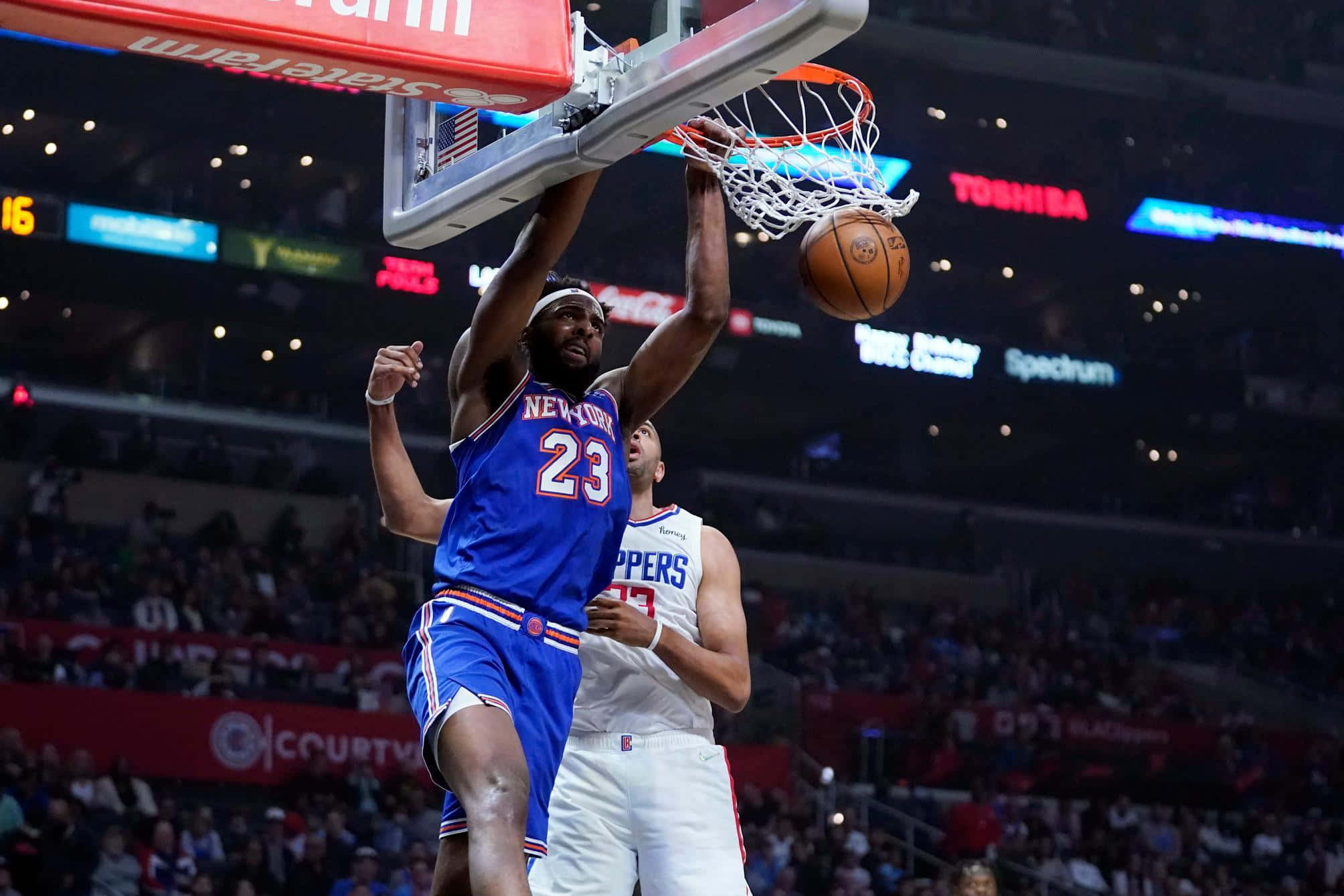 Mitchell Robinson, dunking, blue jersey, Full HD Desktop Wallpaper