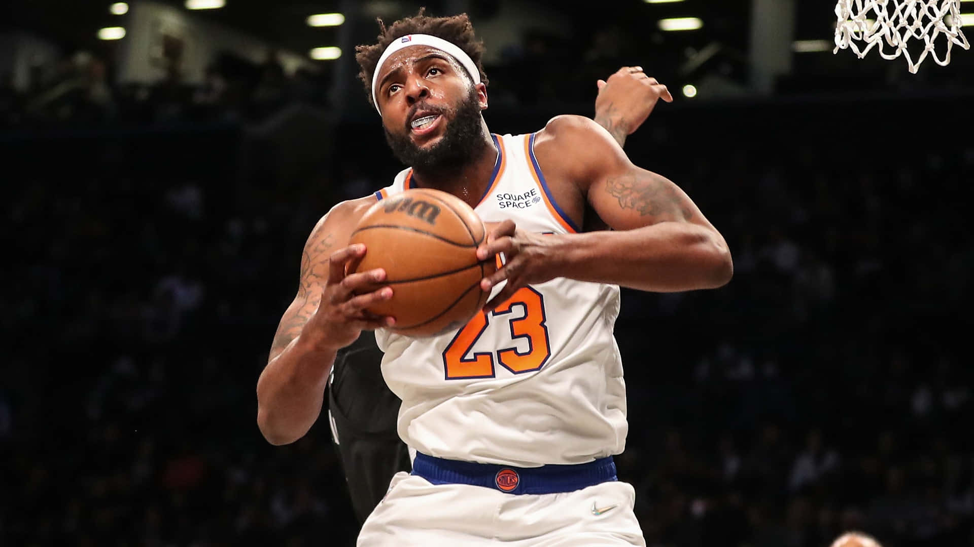 Mitchell Robinson, number 23, white jersey, Full HD Desktop Wallpaper
