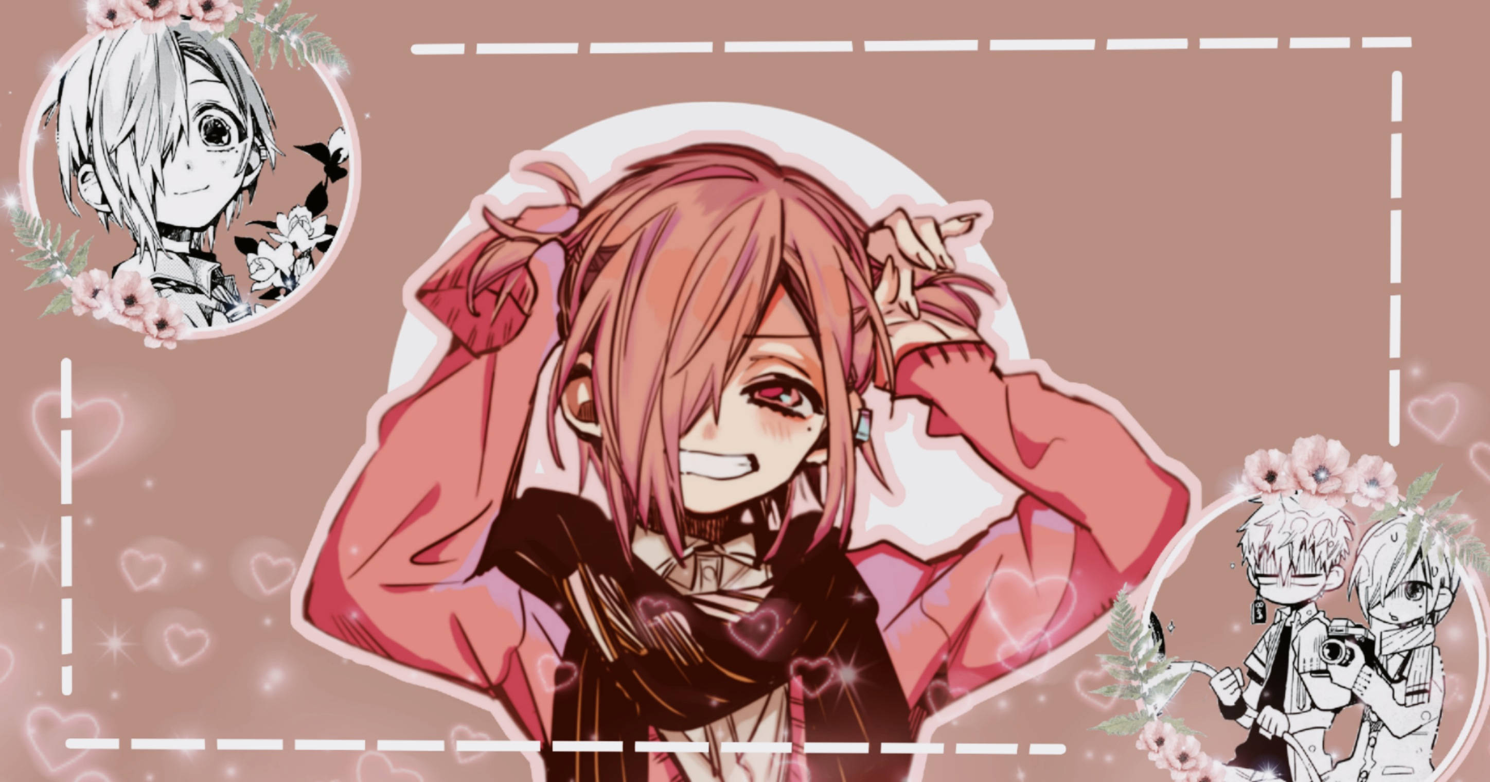 Mitsuba Sousuke, pink hair, red eyes, 2K Desktop Wallpaper