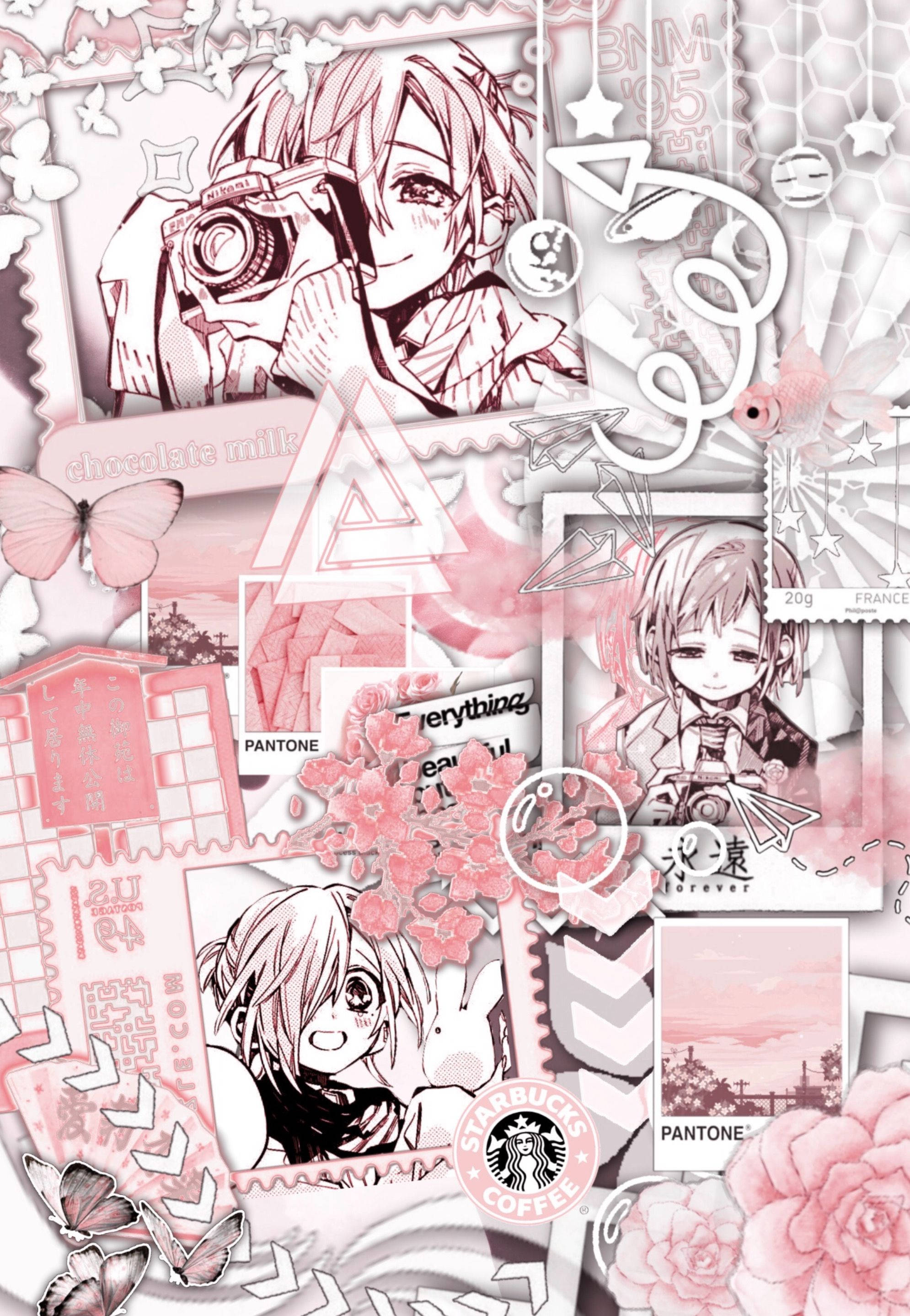 Mitsuba Sousuke, pink-toned, collage, 2K Phone Wallpaper