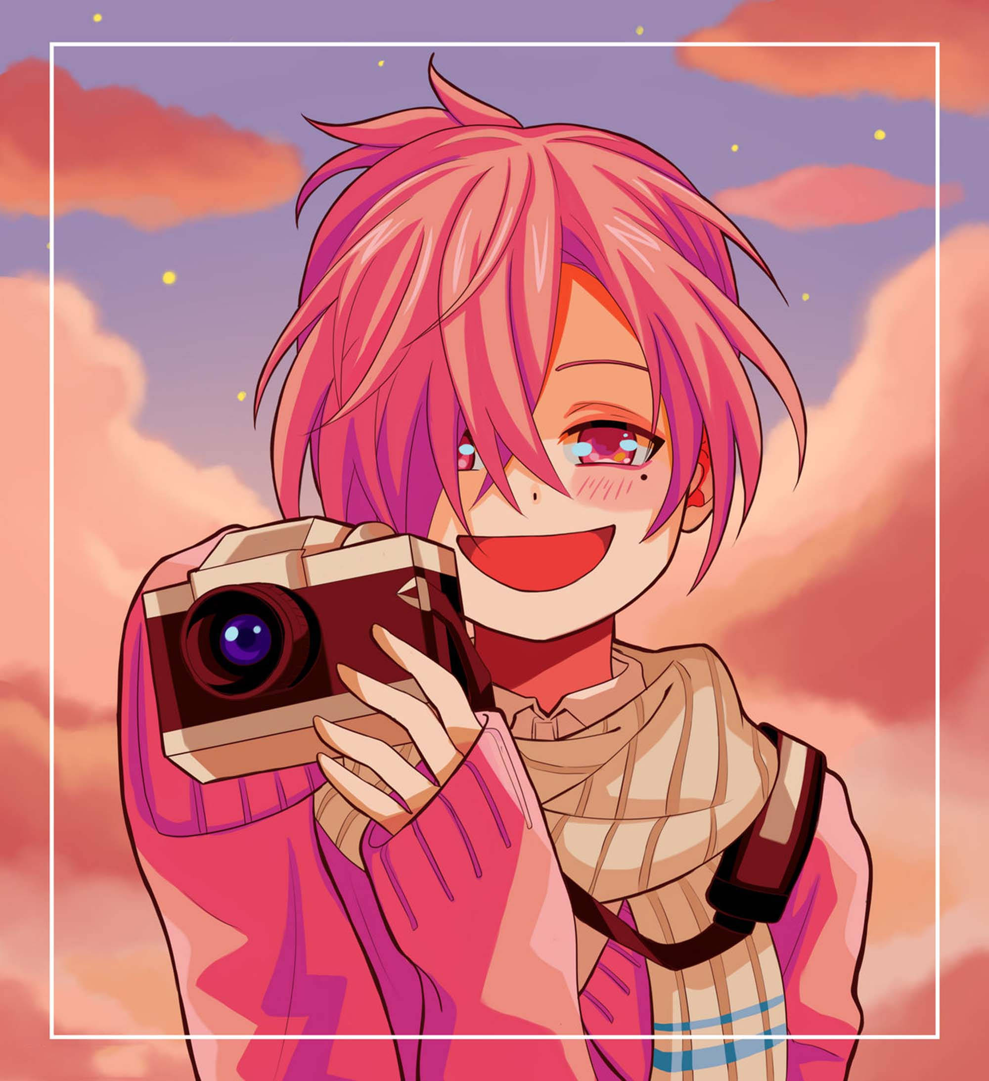 Mitsuba Sousuke, pink hair, scarf, Full HD Phone Wallpaper