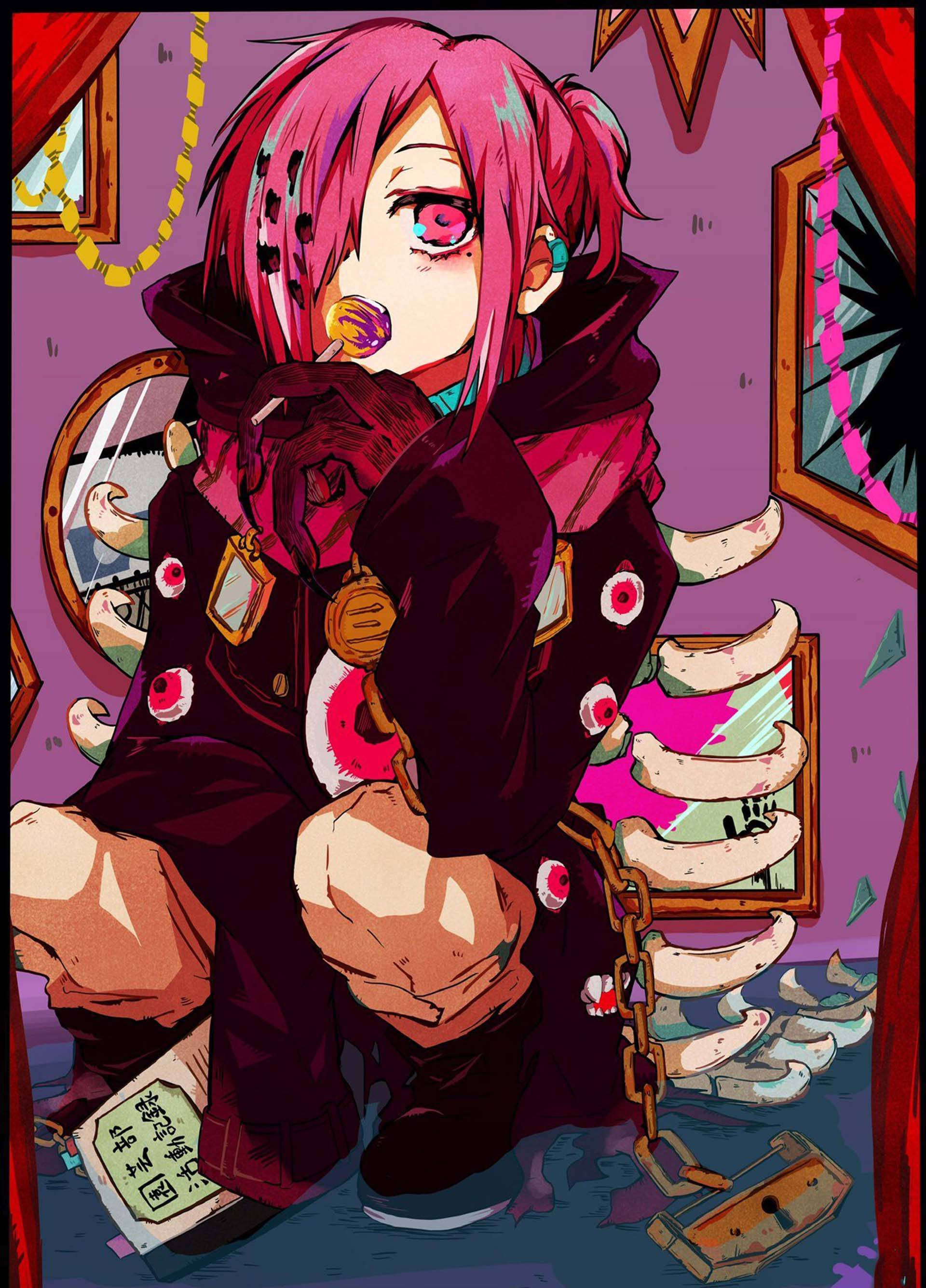 Mitsuba Sousuke, pink-haired anime girl, one eye covered by a bandage, 2K Phone Wallpaper