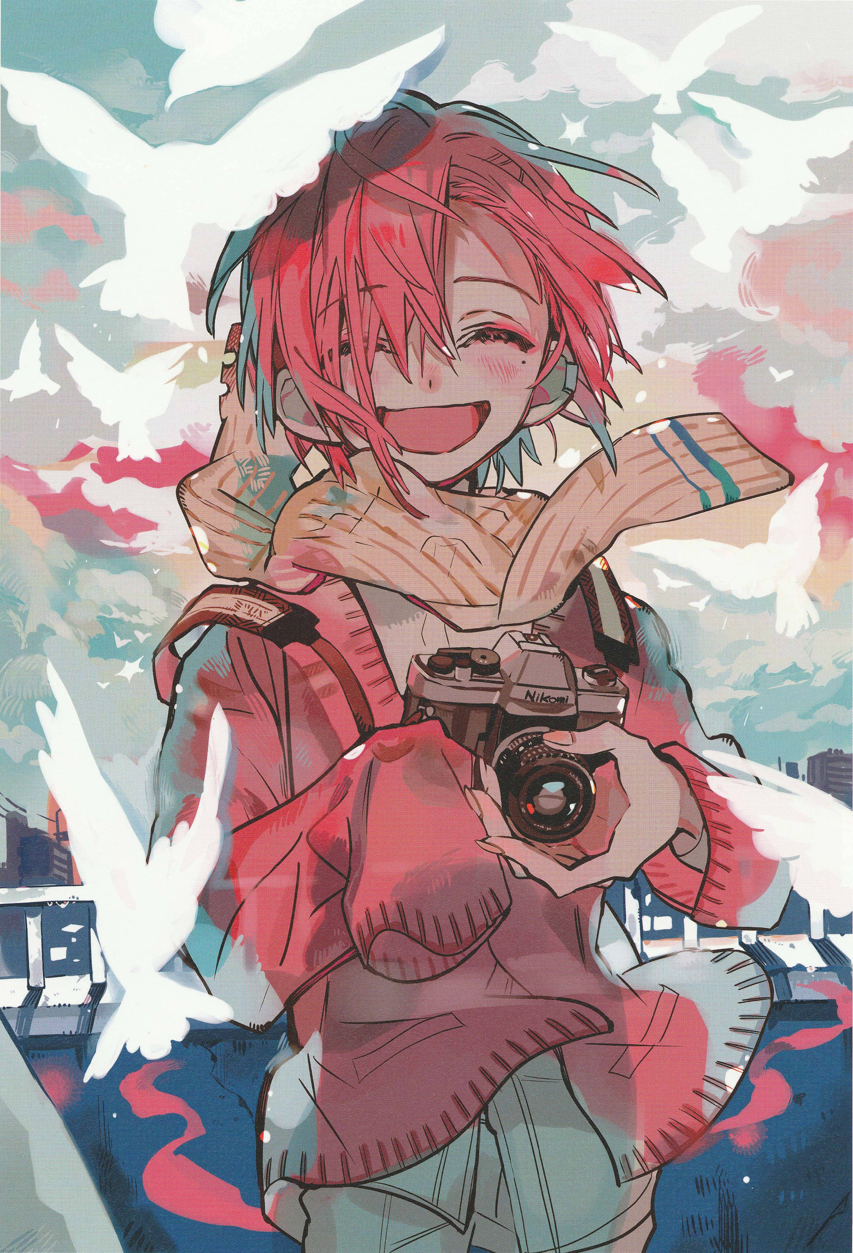 Mitsuba Sousuke, red hair, camera, 4K Phone Wallpaper