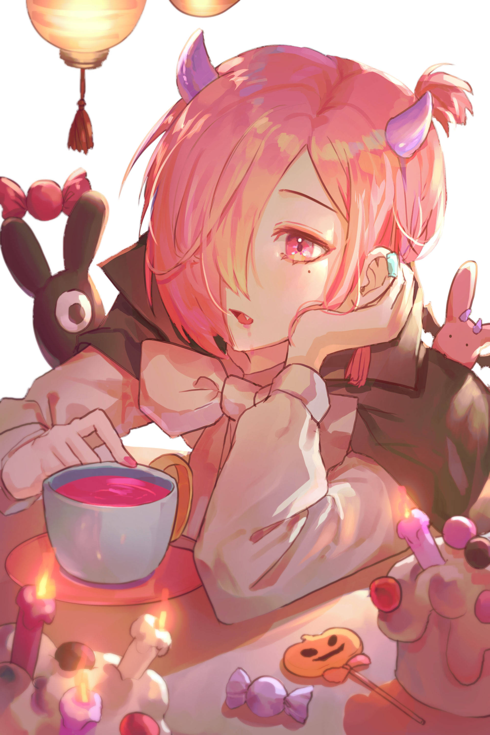 Mitsuba Sousuke, pink-haired anime girl, horns, 2K Phone Wallpaper