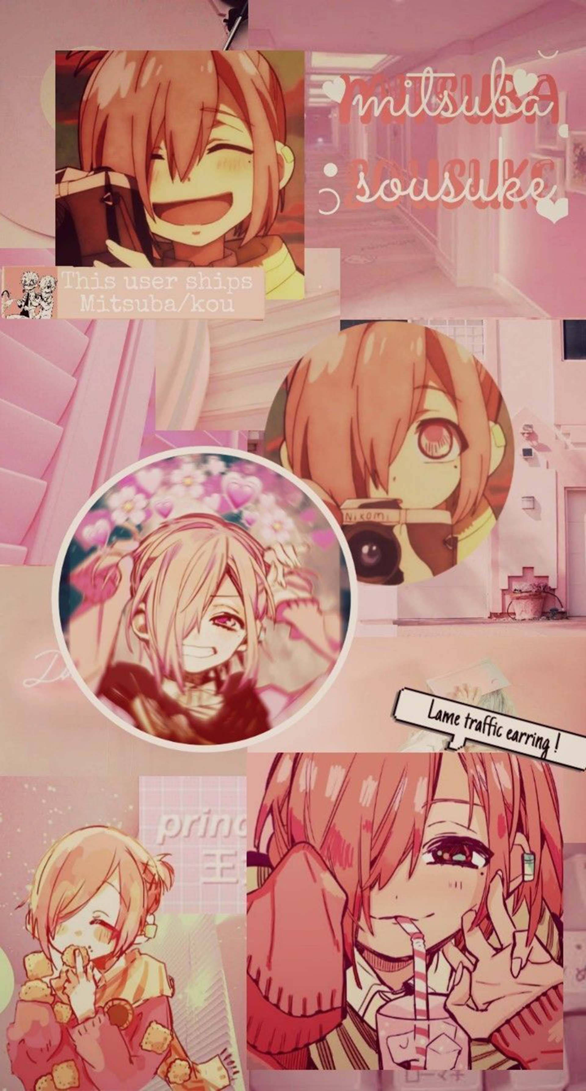 Mitsuba Sousuke, red-haired character, pink-toned, 2K Phone Wallpaper