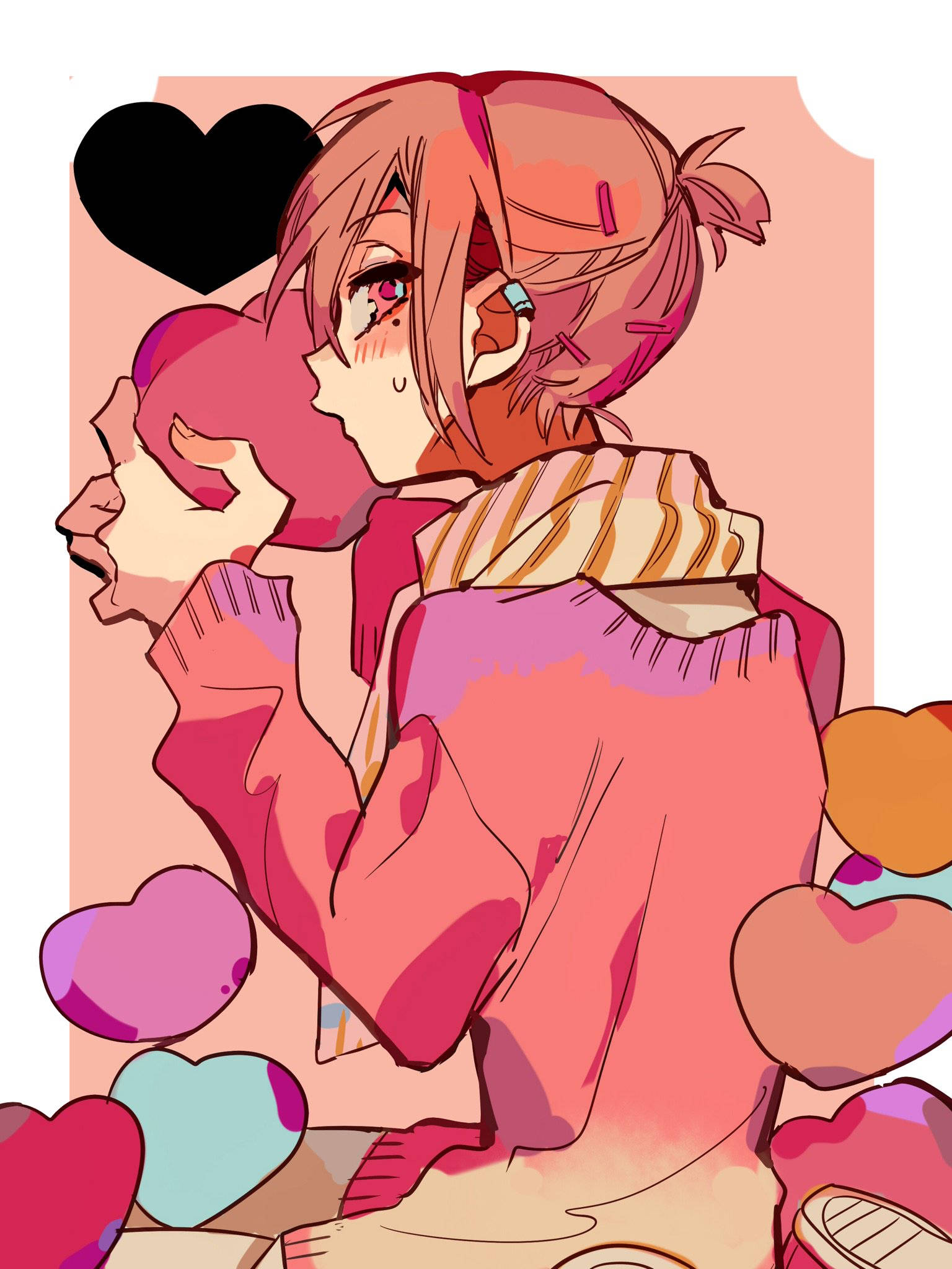 Mitsuba Sousuke, pink-haired anime girl, cozy sweater, Full HD Phone Wallpaper