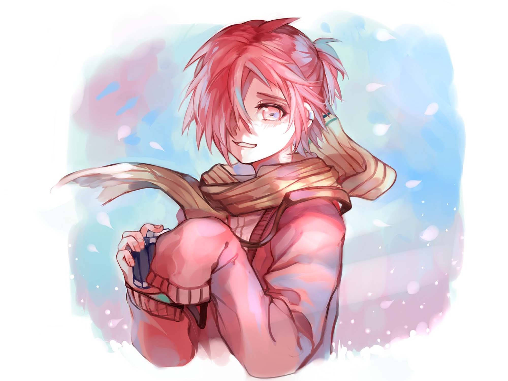 Mitsuba Sousuke, pink-haired anime girl, scarf, Full HD Desktop Wallpaper