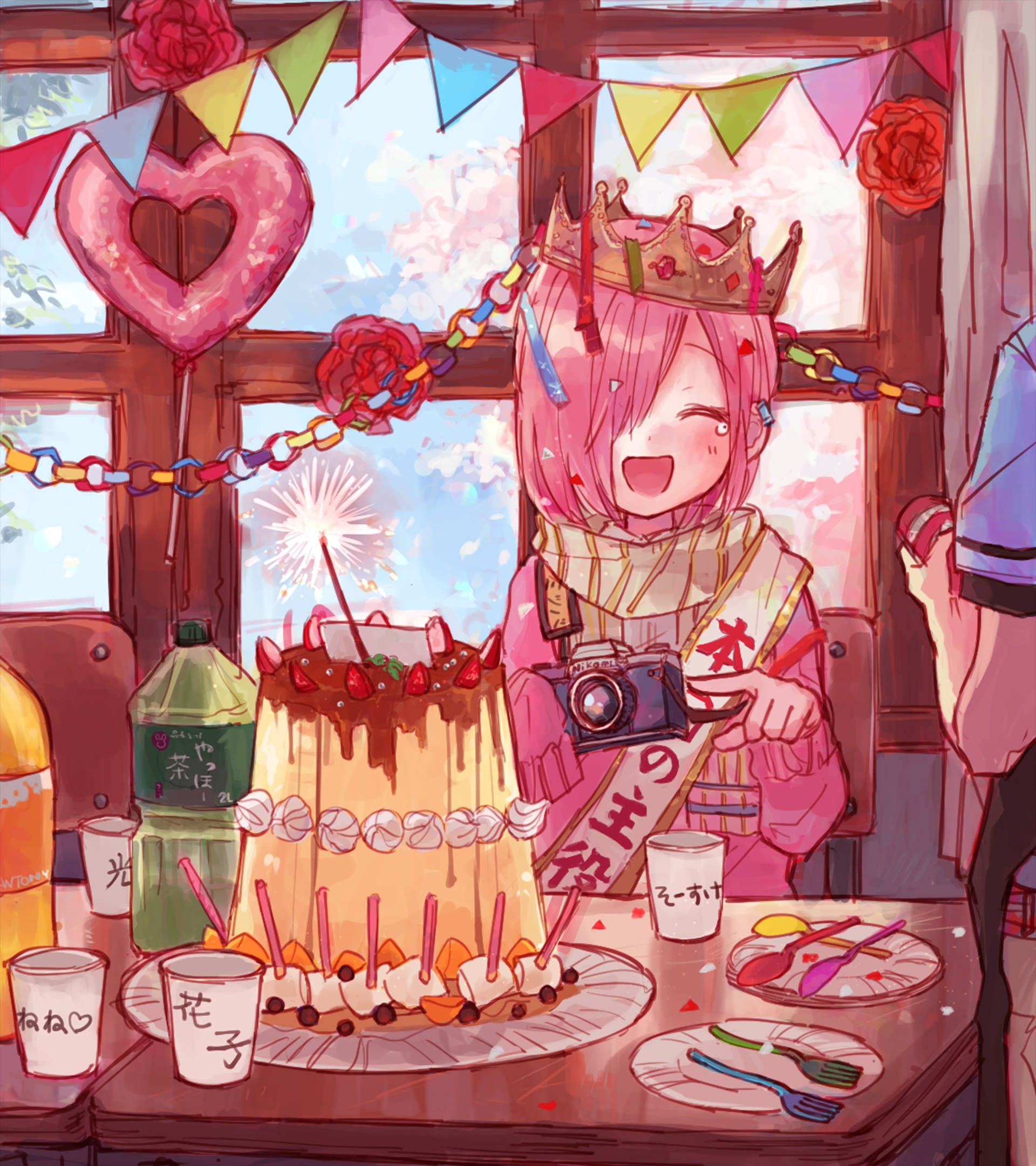 Mitsuba Sousuke, pink-haired anime girl, crown, Full HD Phone Wallpaper