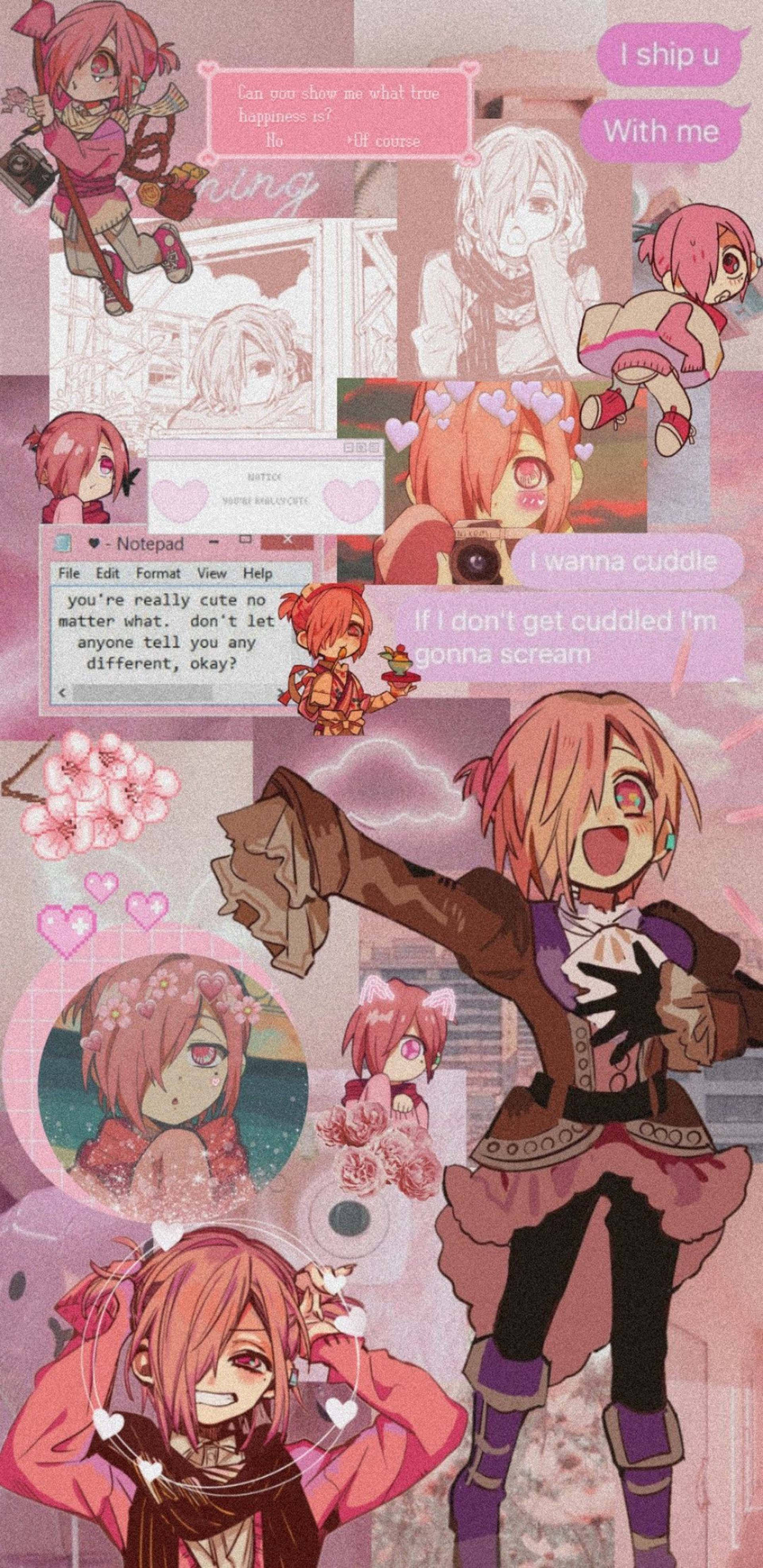 Mitsuba Sousuke, pink-haired, affectionate poses, 4K Phone Wallpaper