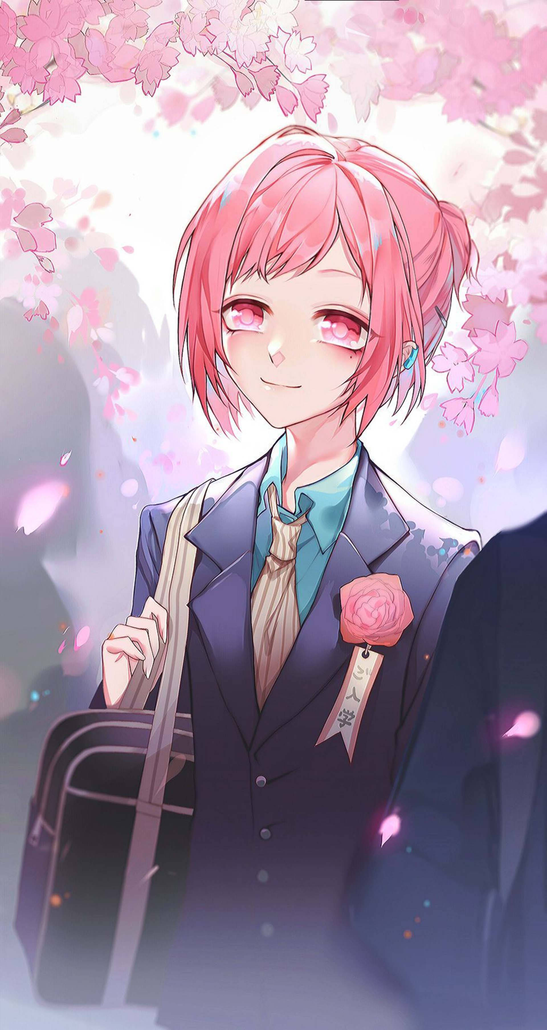 Mitsuba Sousuke, pink-haired anime girl, school uniform, 2K Phone Wallpaper