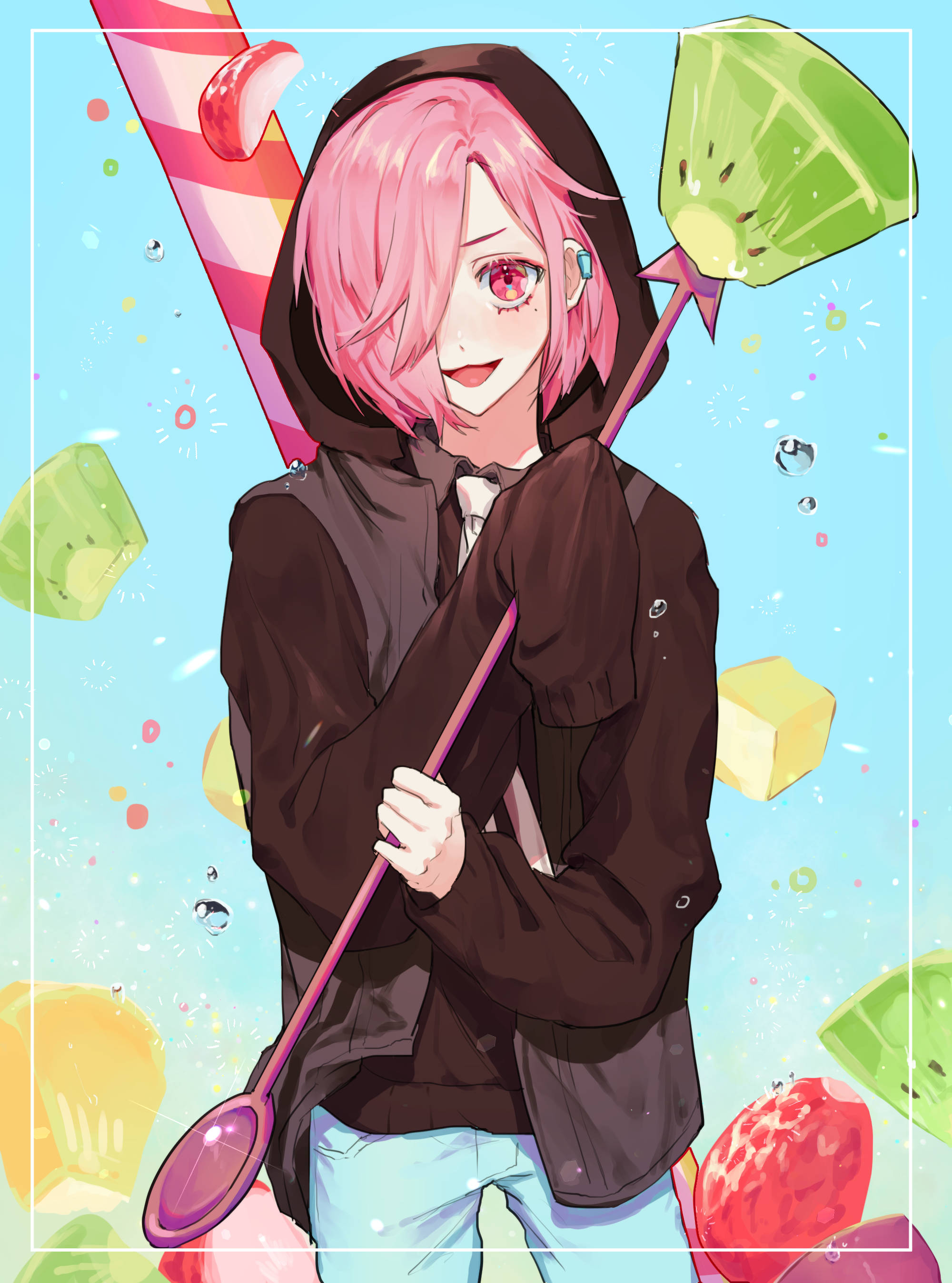 Mitsuba Sousuke, pink-haired anime character, hoodie, 2K Phone Wallpaper
