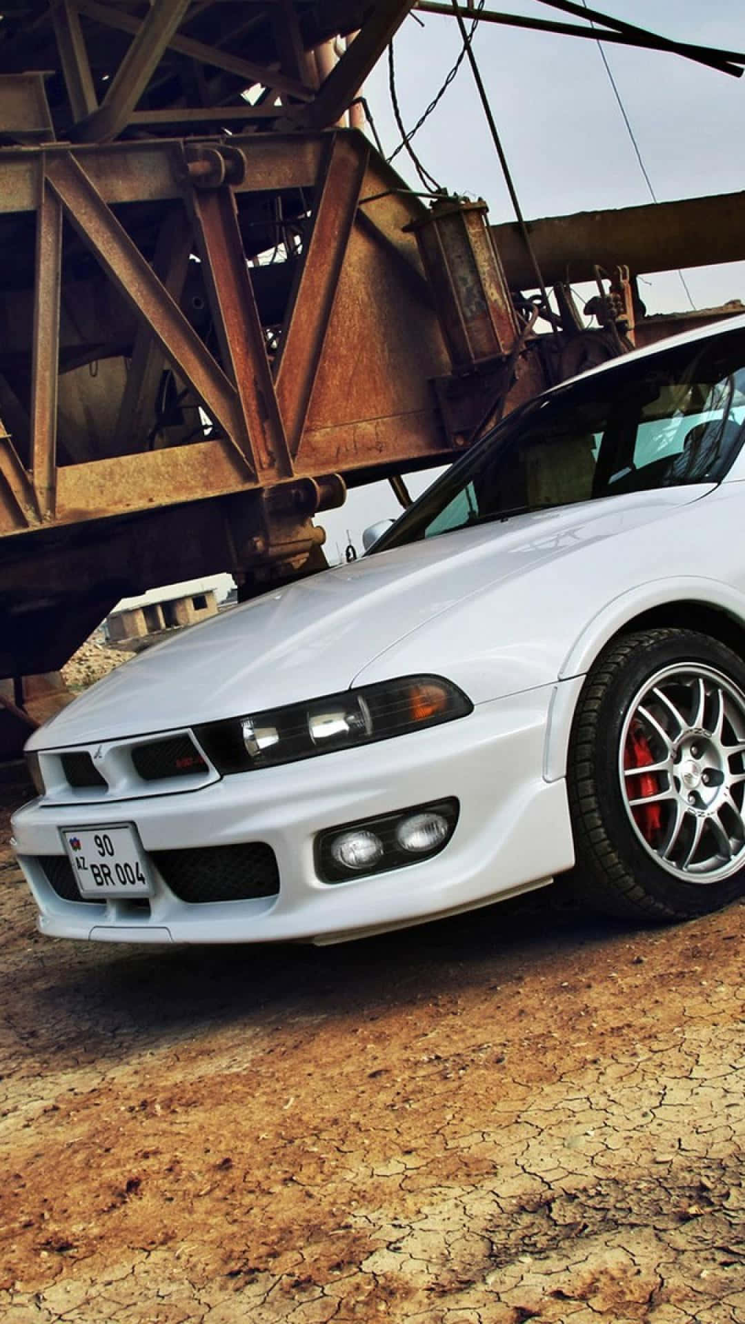 Mitsubishi Galant, white sports car, red brake calipers, Full HD Phone Wallpaper